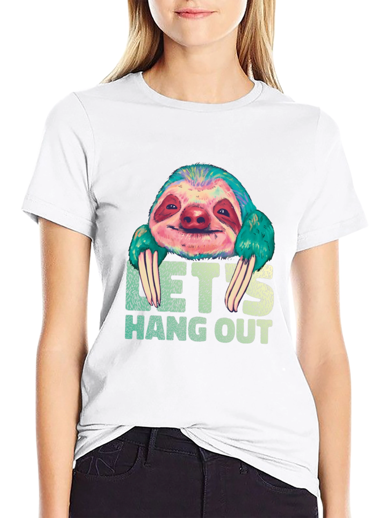 Black Let's Hang Out Sloth Graphic Tee view 9