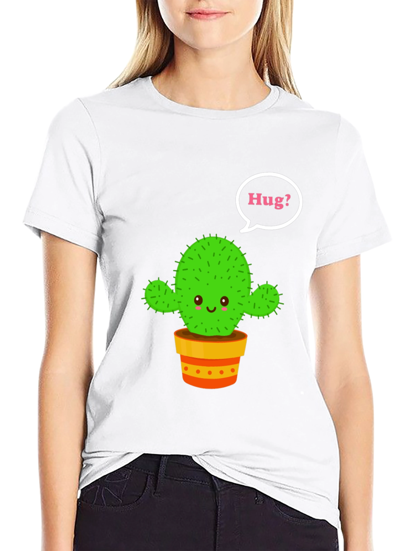 Black Cactus Hug T-Shirt - Cute Graphic Tee view 9