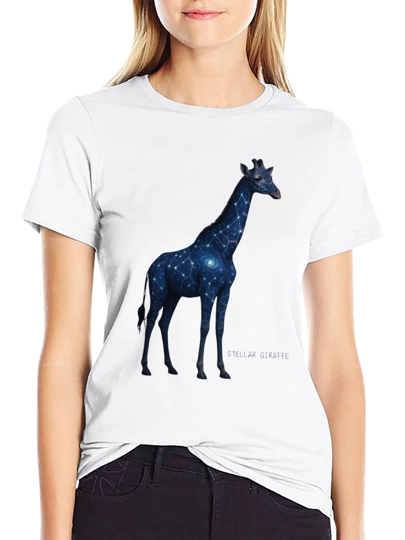 Black Galaxy Giraffe Graphic T-Shirt view 9