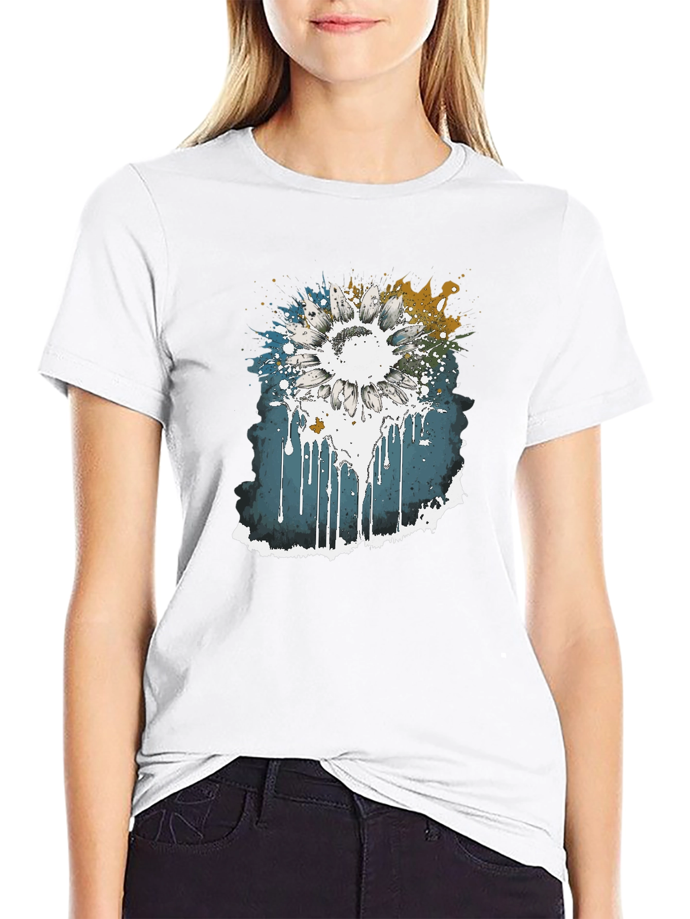 Black Sunflower Splash Graphic Tee view 9