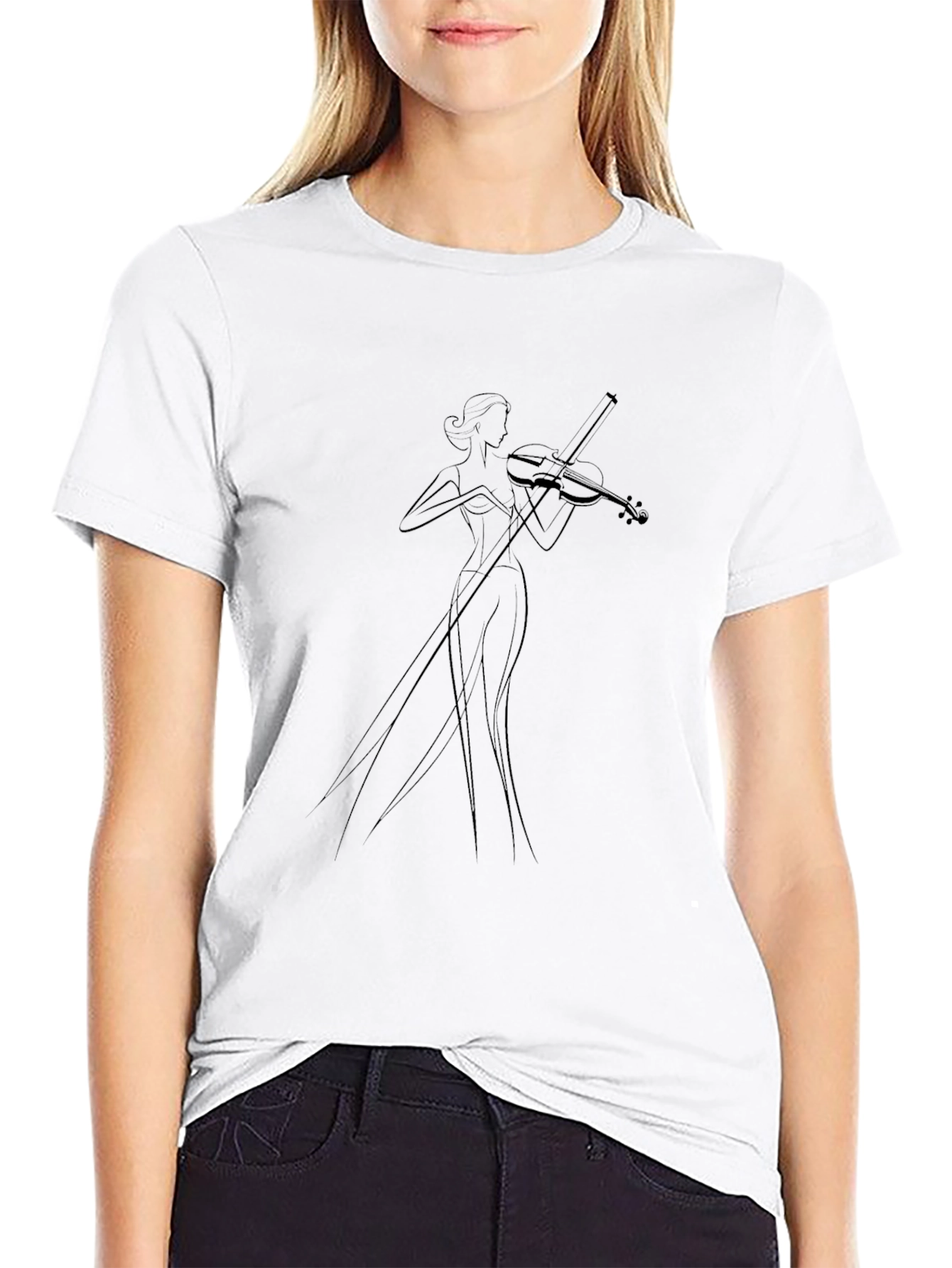 Elegant Violinist Graphic Black T-Shirt - 9