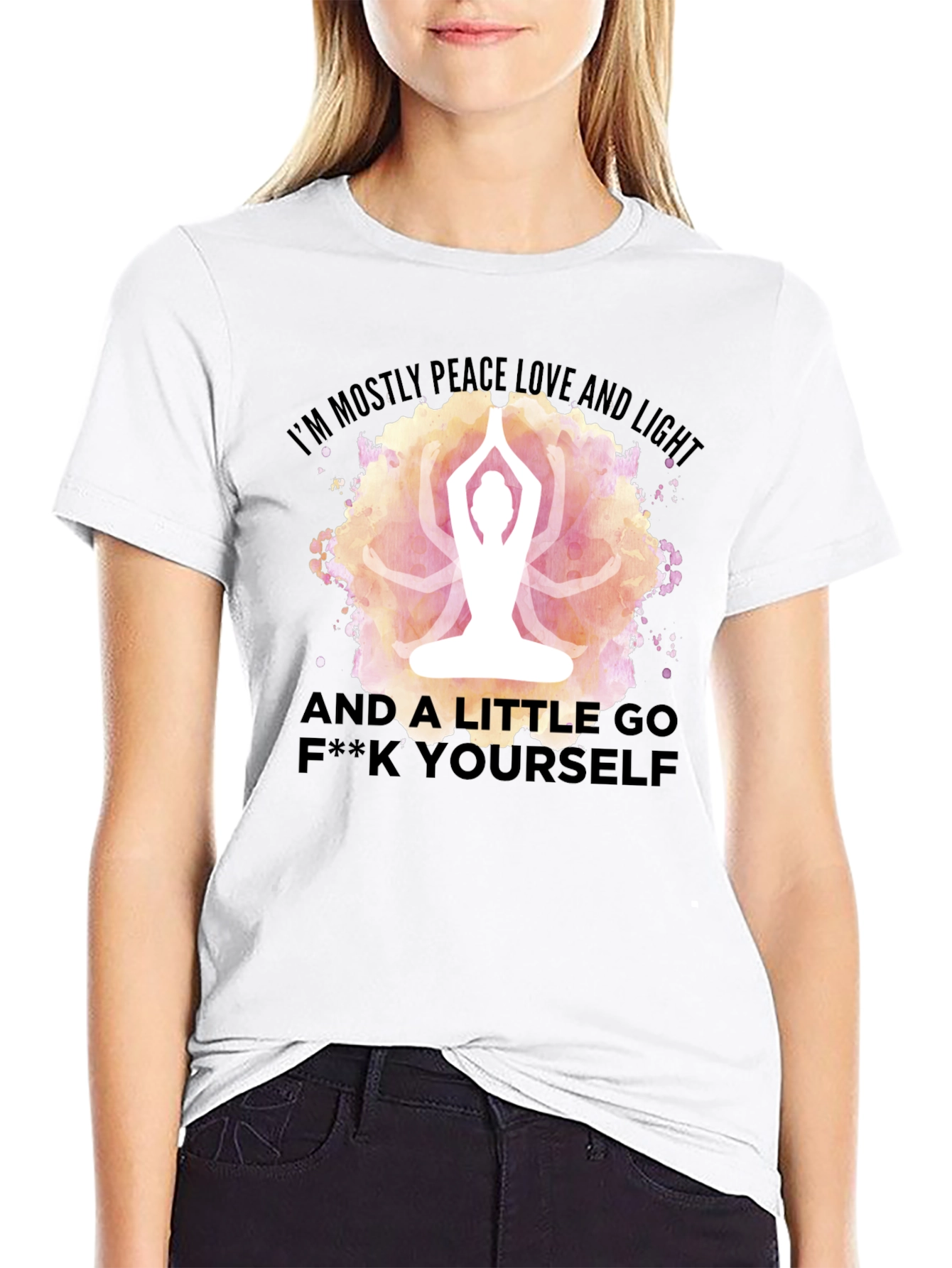 Black Peace Love Light Yoga Funny Graphic T-Shirt view 9
