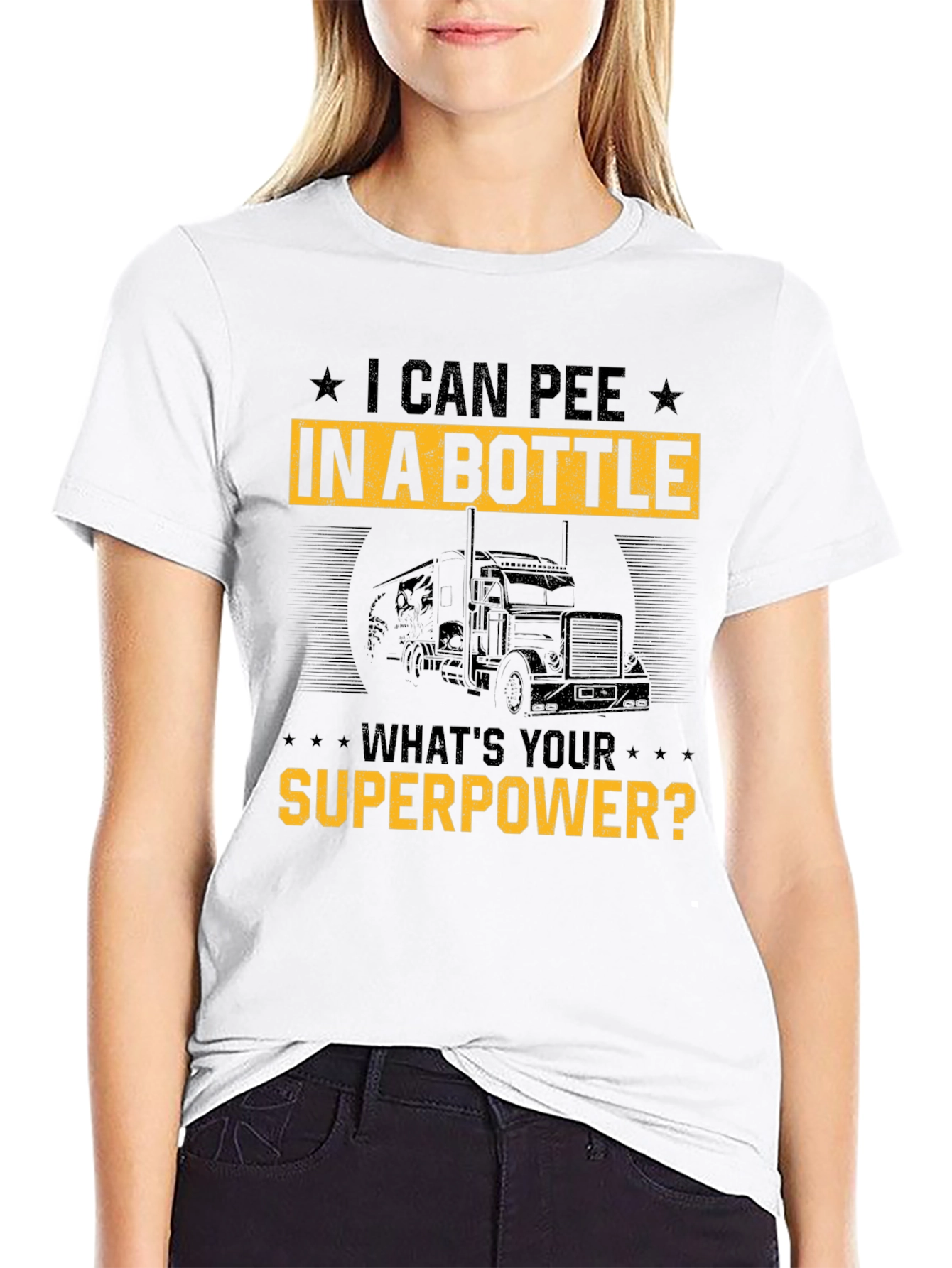 Black I Can Pee In A Bottle Funny Trucker T-Shirt view 9