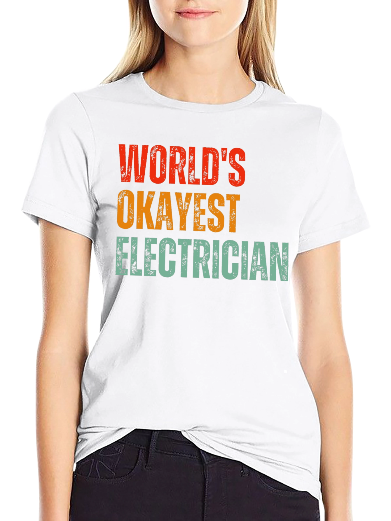 Black World's Okayest Electrician T-Shirt view 9