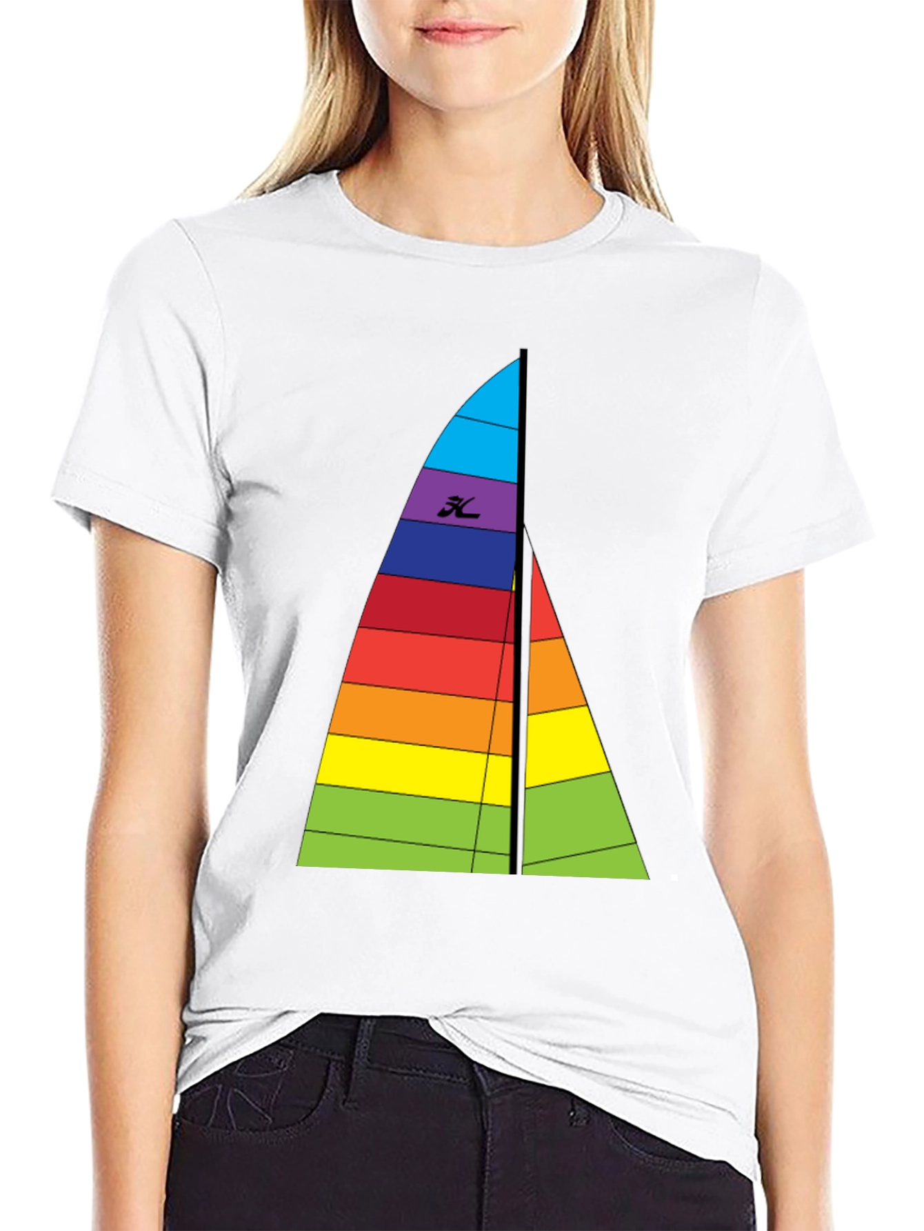 Black Rainbow Sailboat Graphic Tee - Black Cotton T-Shirt view 9