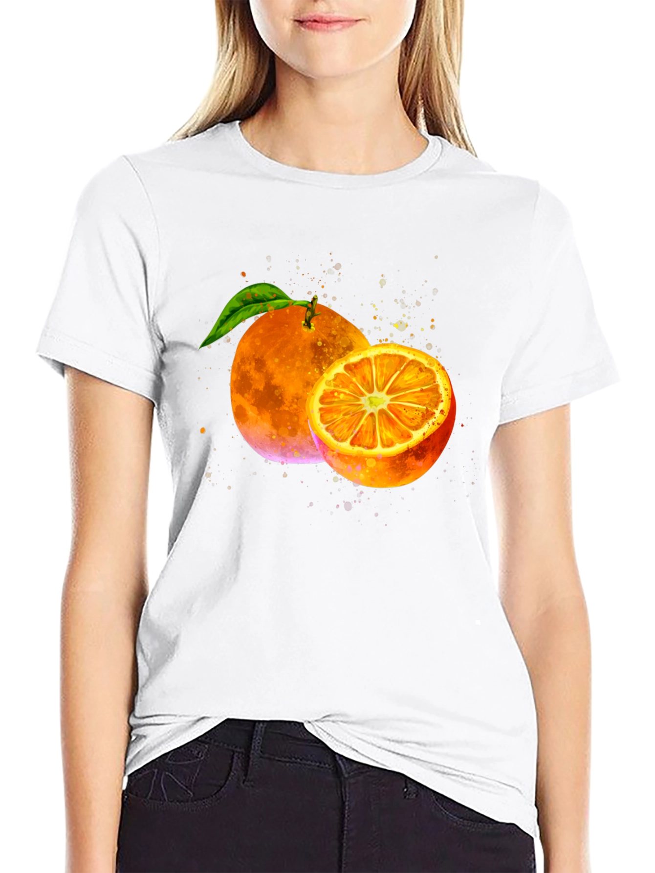 Black Orange Graphic Print Black T-Shirt view 9