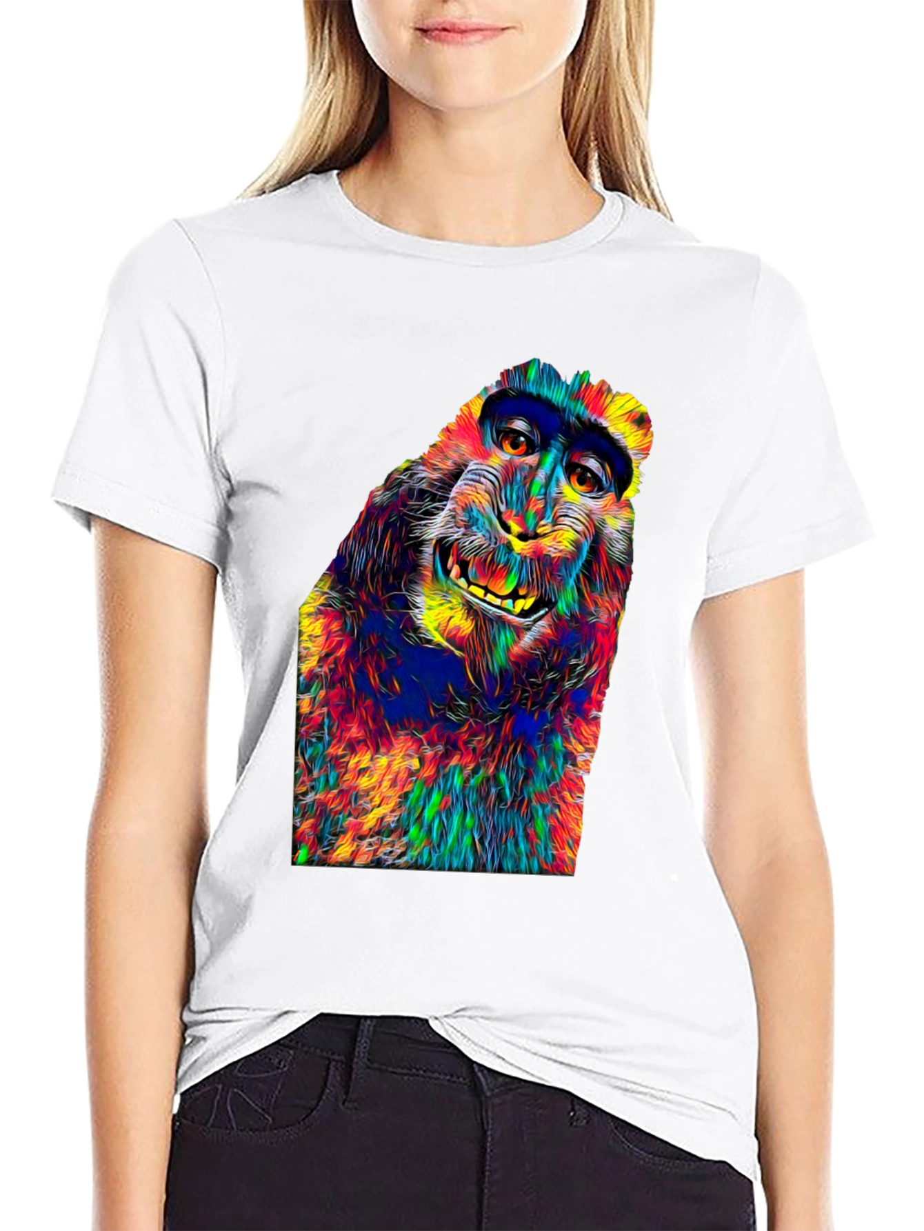 Black Vibrant Monkey Graphic T-Shirt - Unique Colorful Design view 9