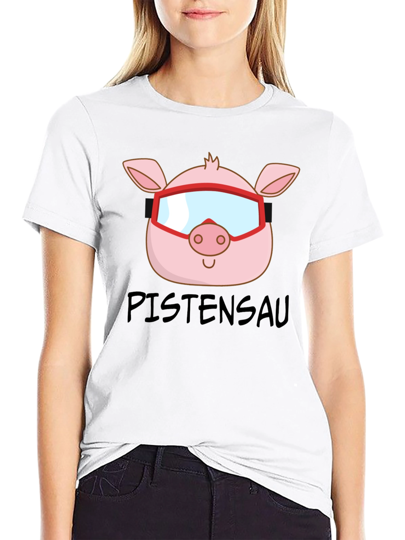 Black Ski Pig T-Shirt - PISTENSAU Funny Skiing Design view 9