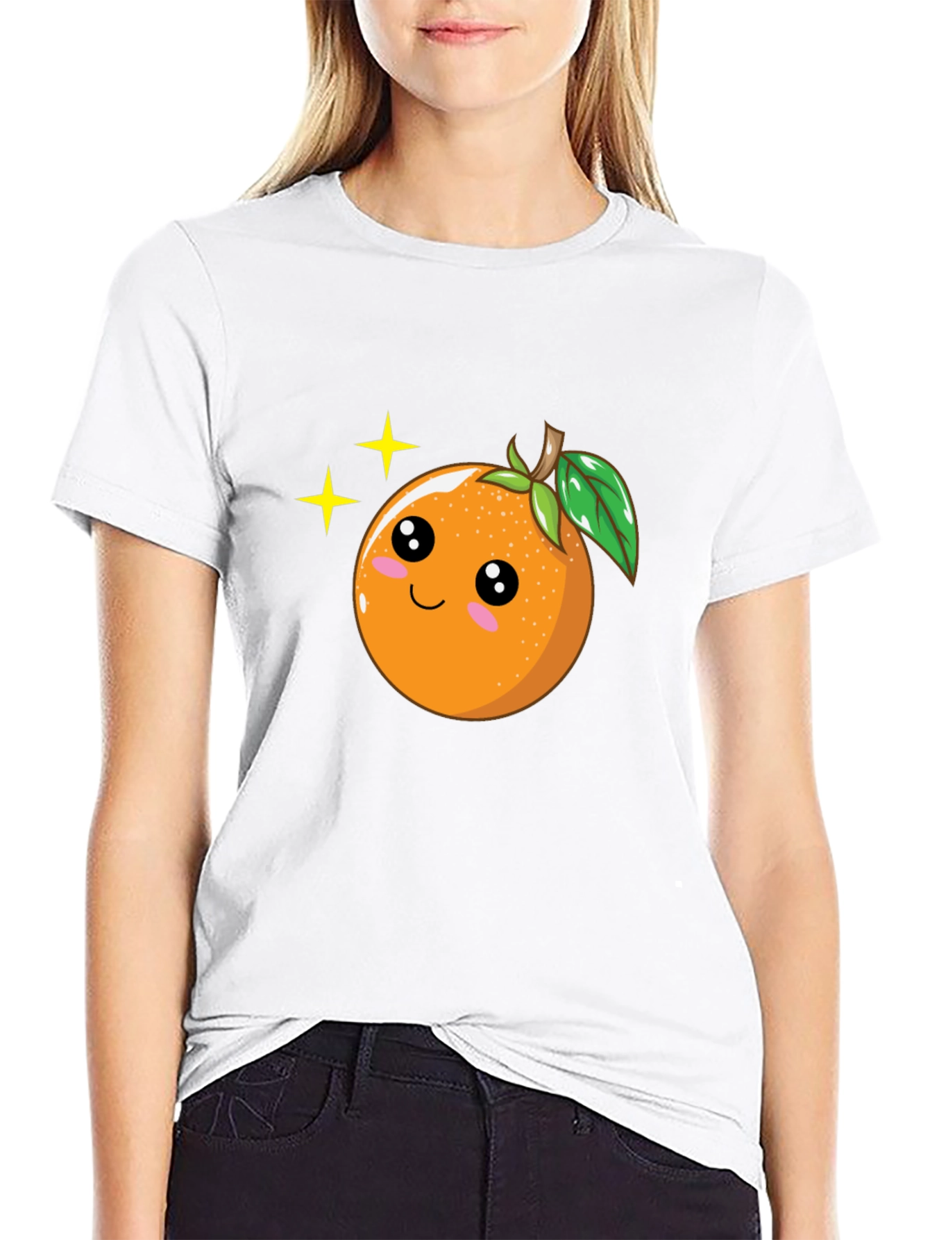 Black Cute Orange Cartoon Graphic Black T-Shirt view 9