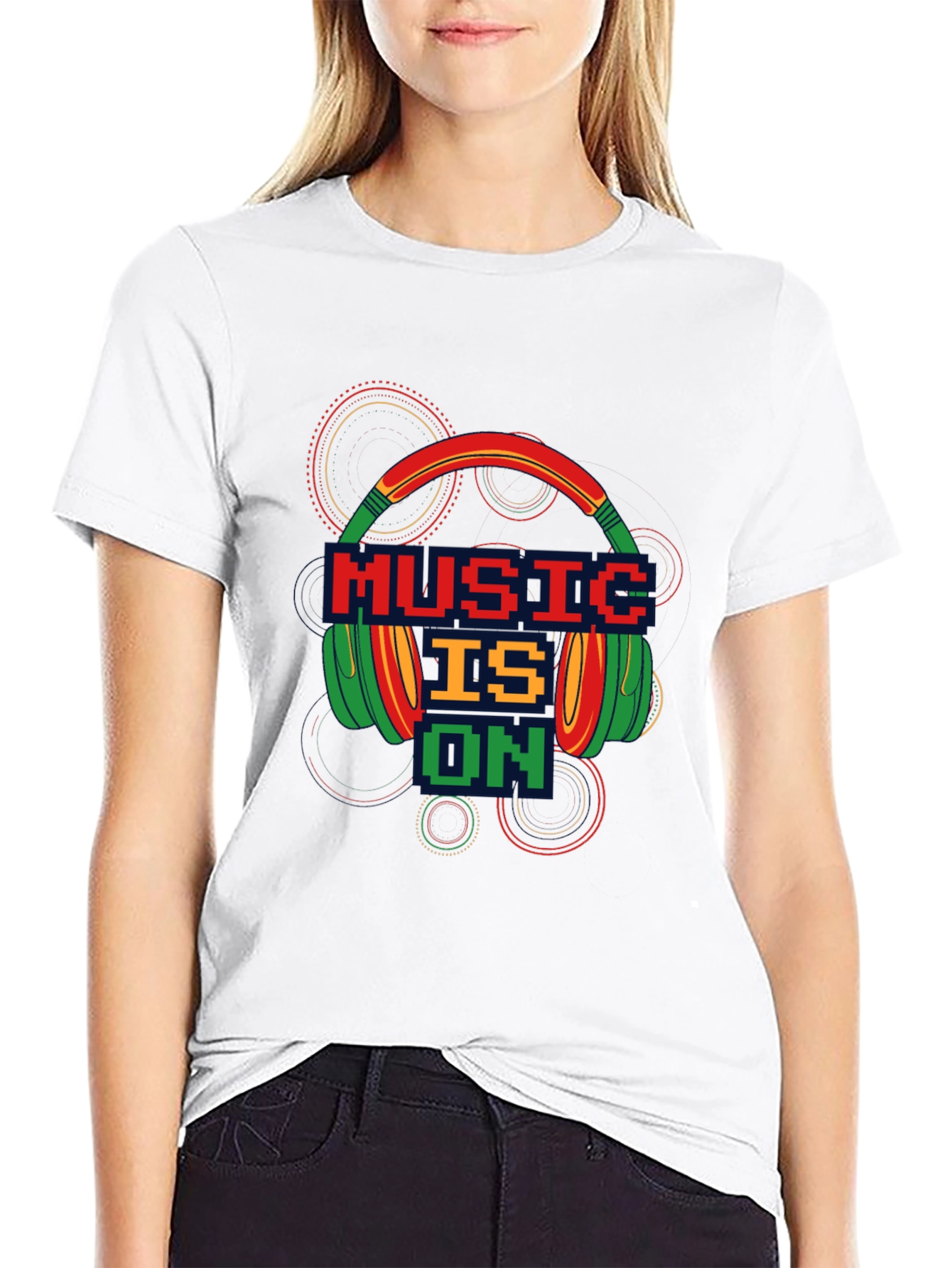 Black Music is On T-Shirt - Pixel Headphones Design view 9