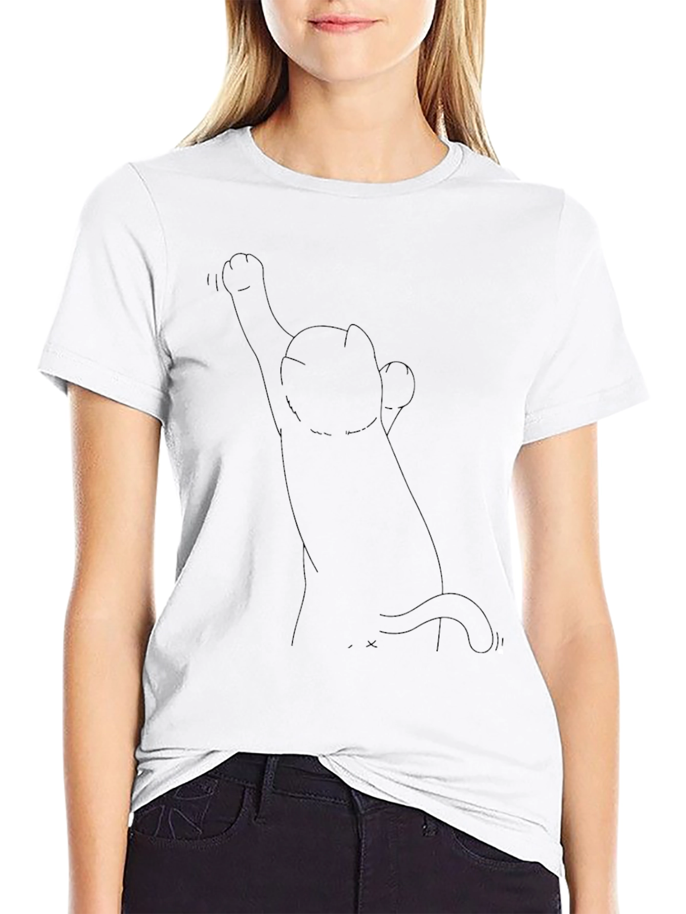 Black Whimsical Cat Graphic Black T-Shirt view 9