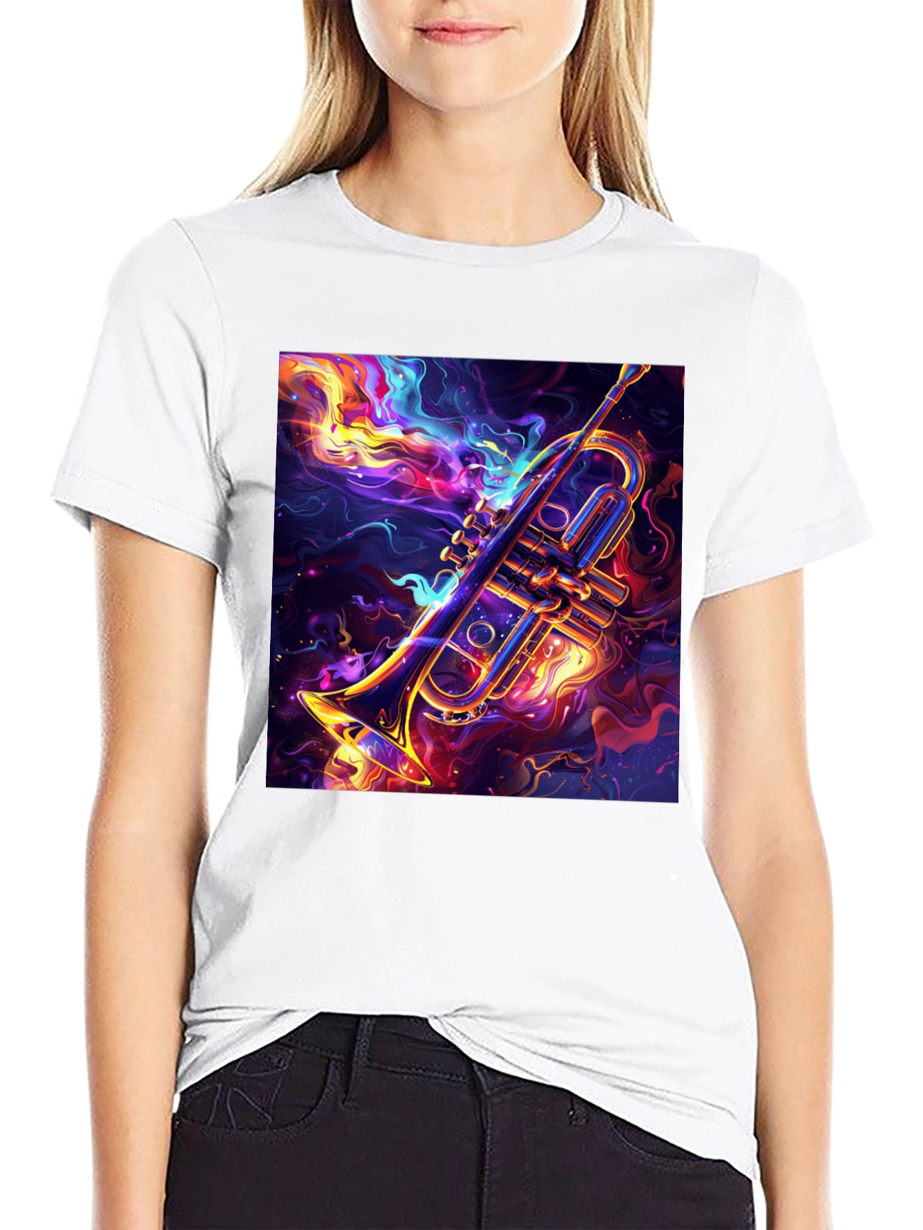 Black Trumpet Graphic Black T-Shirt: Artistic Music Lover Tee view 9