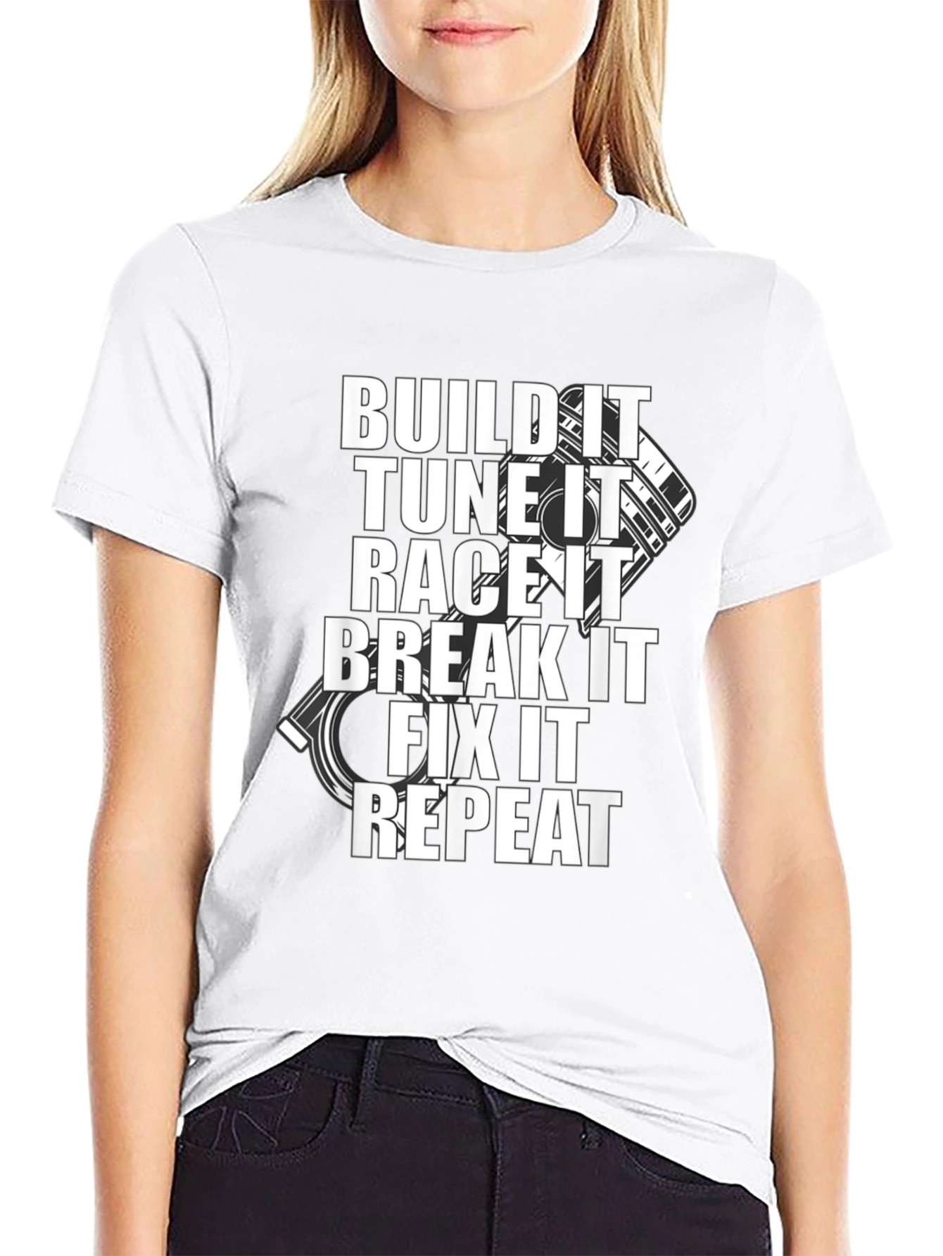 Black Build, Tune, Race, Repeat Black T-Shirt view 9
