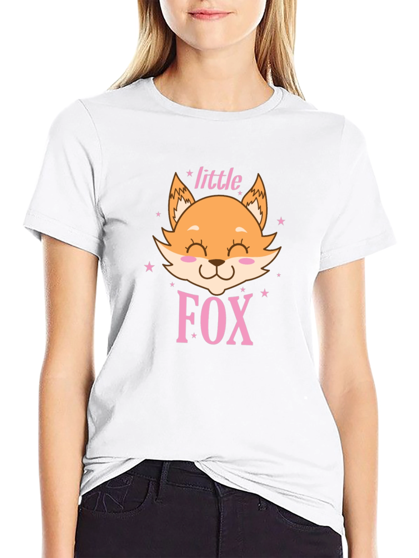 Black Cute Little Fox Graphic Tee - Unisex Black Shirt view 9
