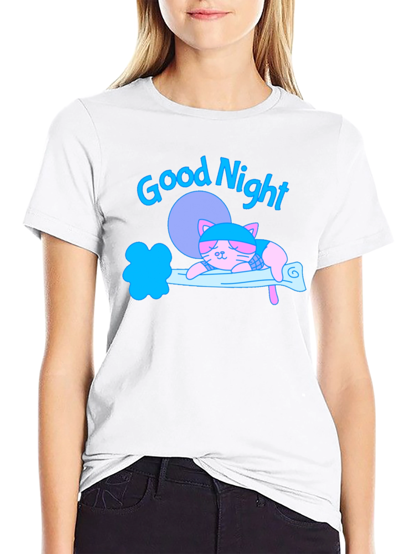 Black Good Night Cat T-Shirt view 9