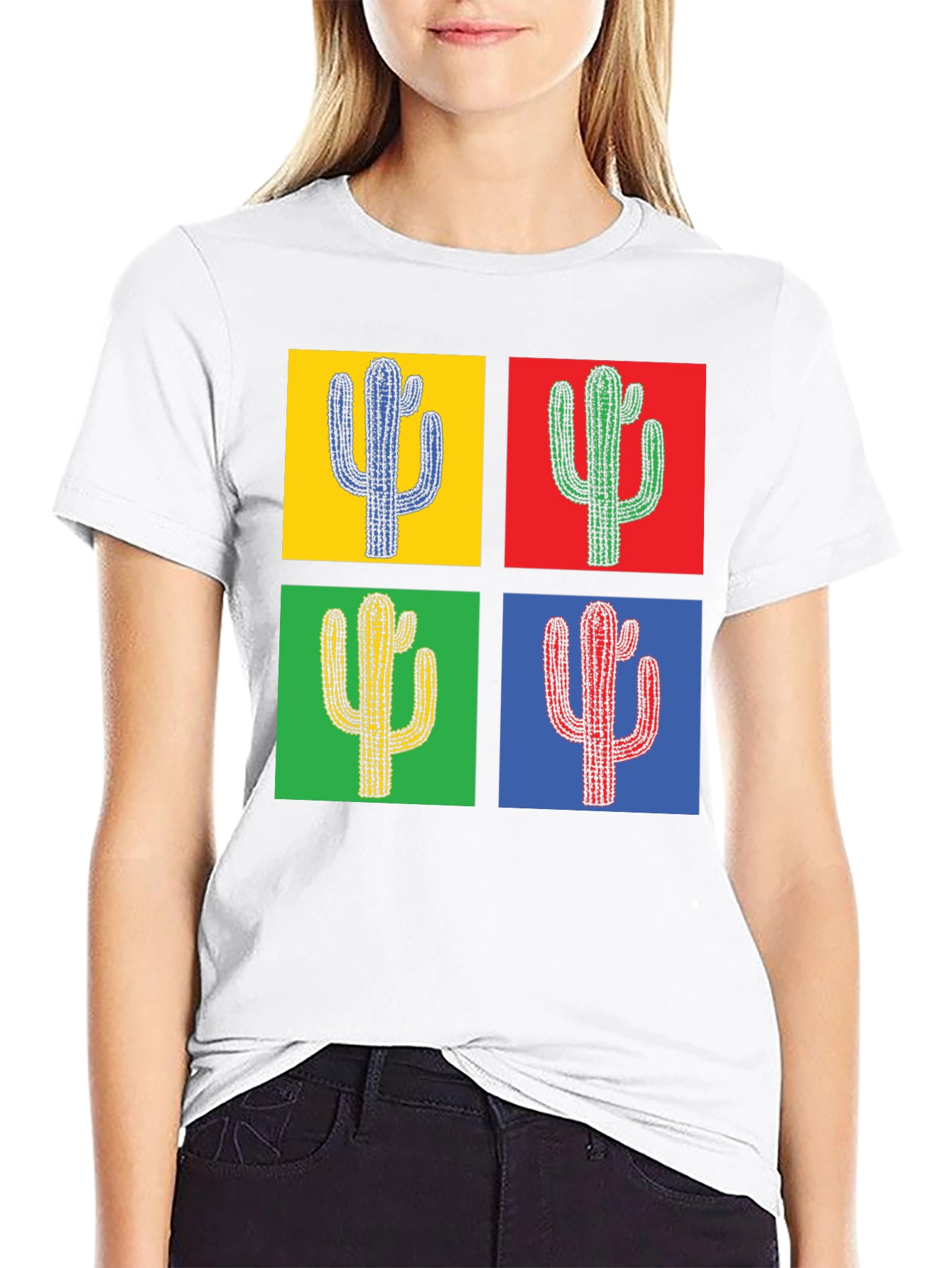 Black Pop Art Cactus Tee - Stylish Graphic T-Shirt view 9