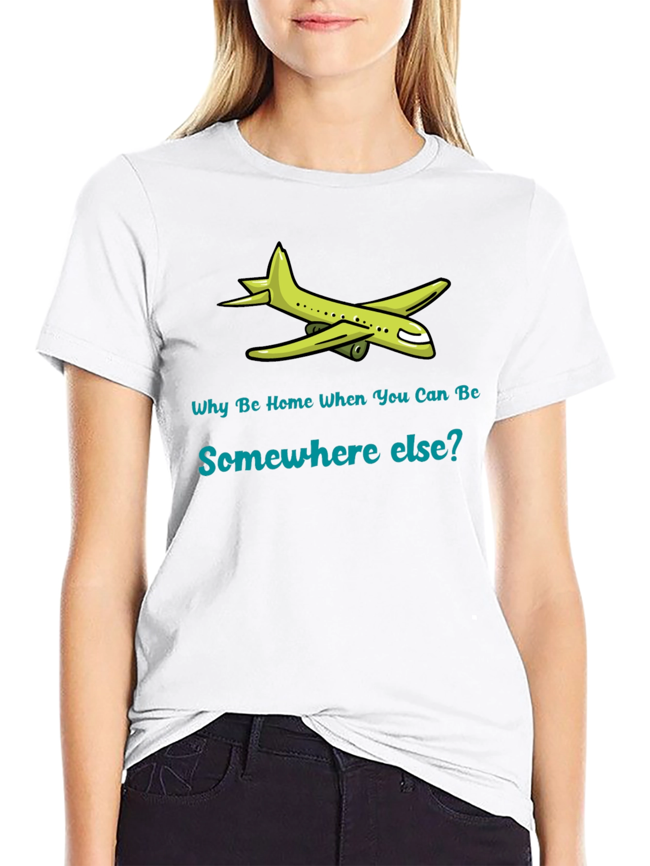 Black Travel T-Shirt: Why Be Home? Airplane Graphic Tee view 9