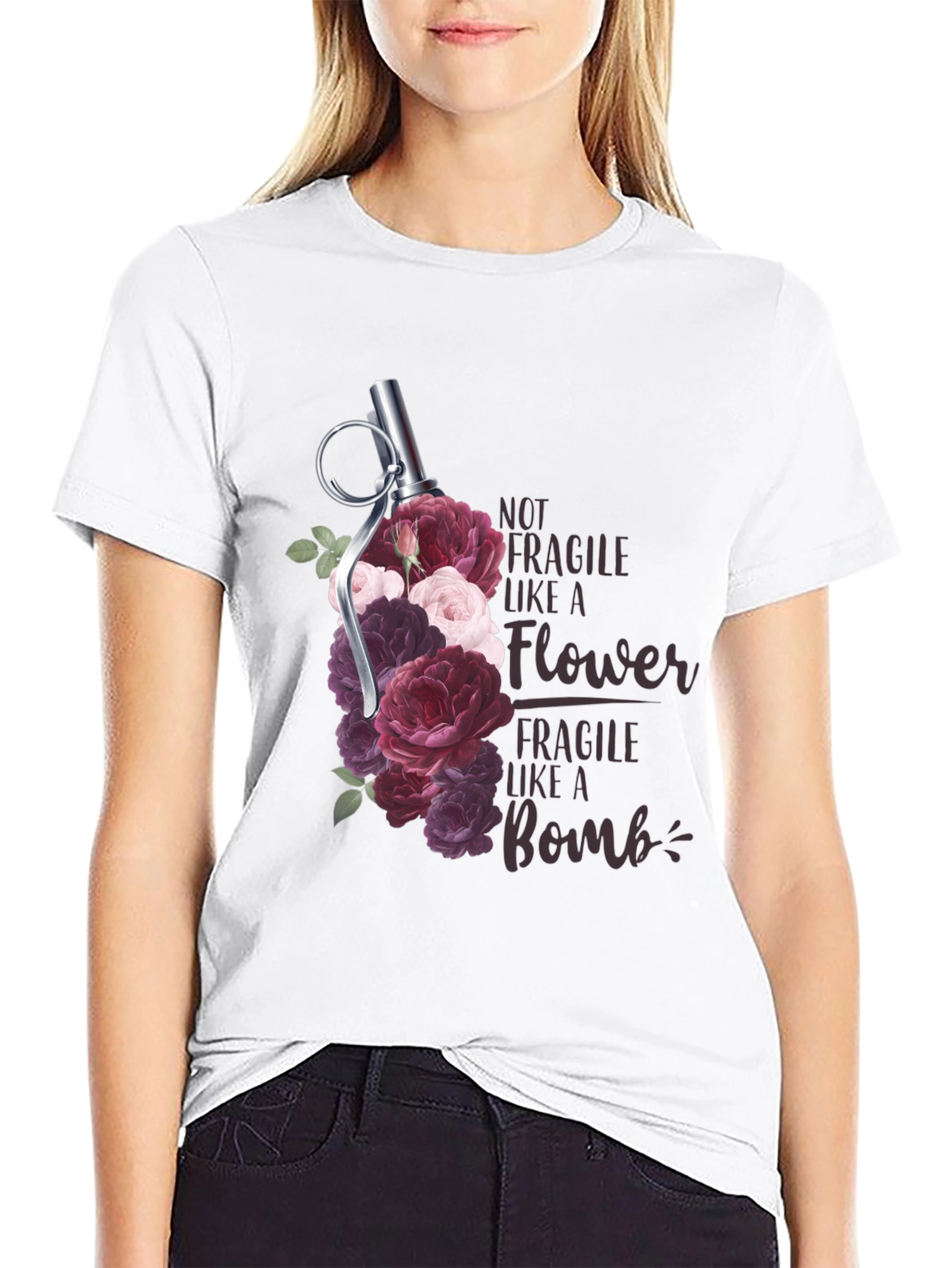Black Floral Grenade T-Shirt - Not Fragile Bomb Tee view 9