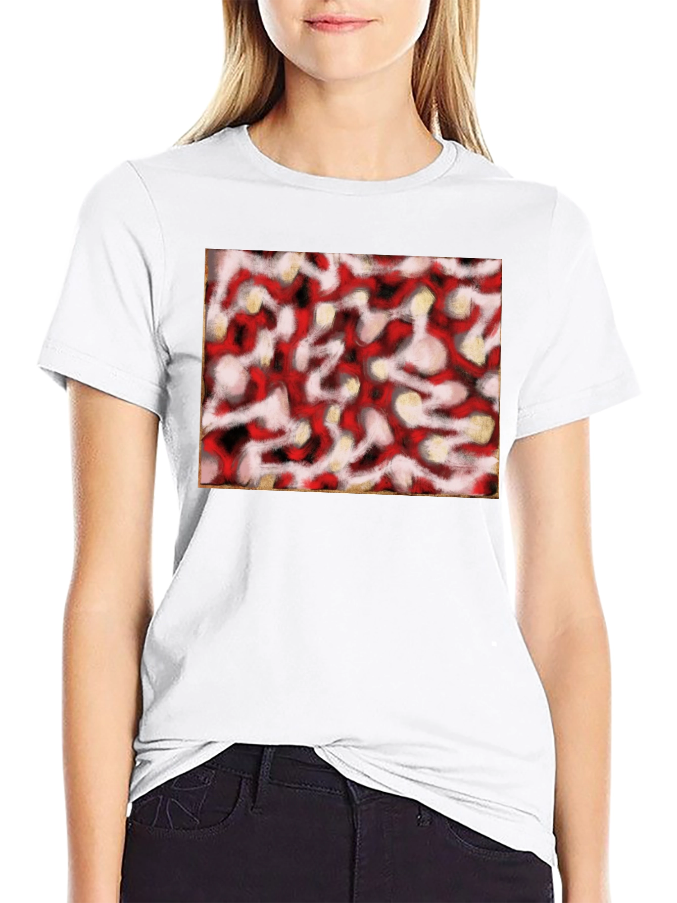 Black Abstract Red & White Pattern Black T-Shirt view 9