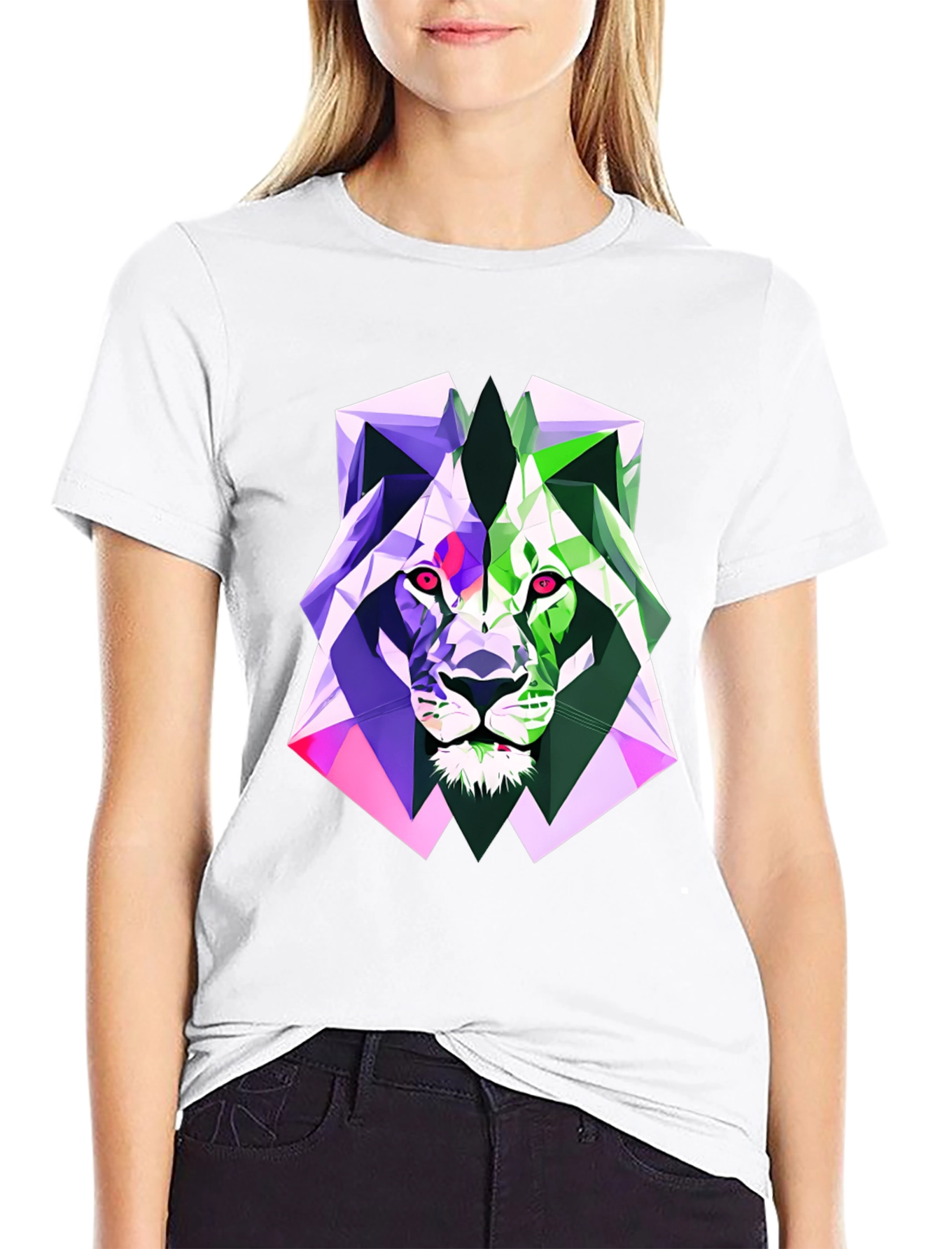 Black Geometric Lion Graphic Tee - Bold Style view 9