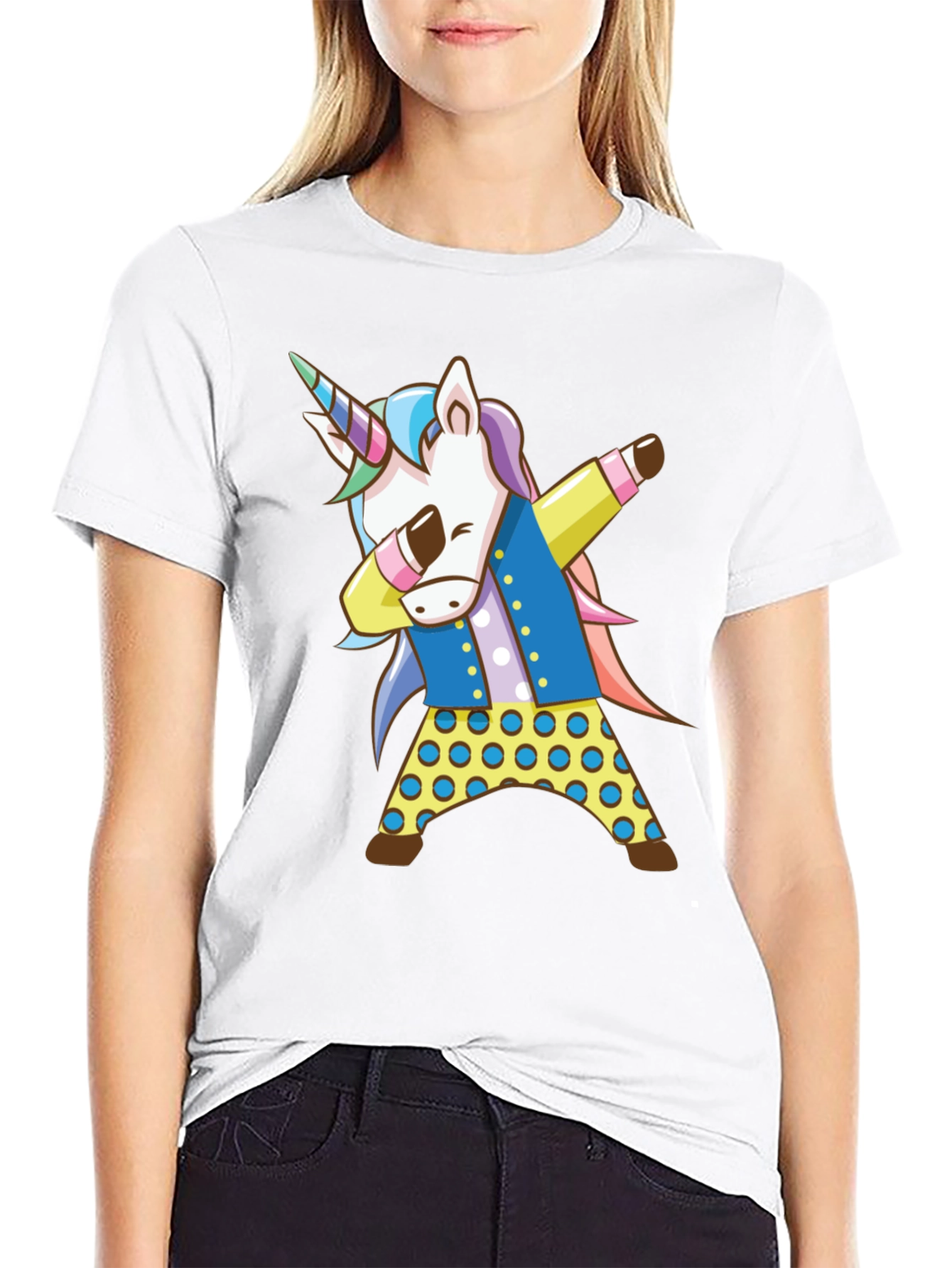 Black Dabbing Unicorn Graphic Tee - Black Cotton Shirt view 9
