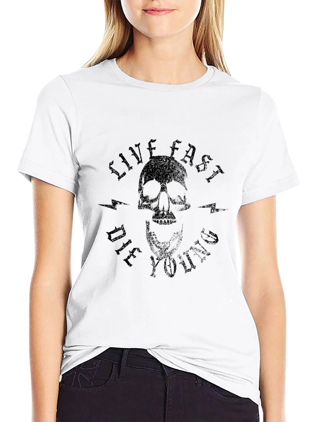 Black Live Fast Die Young Skull Graphic T-Shirt view 9