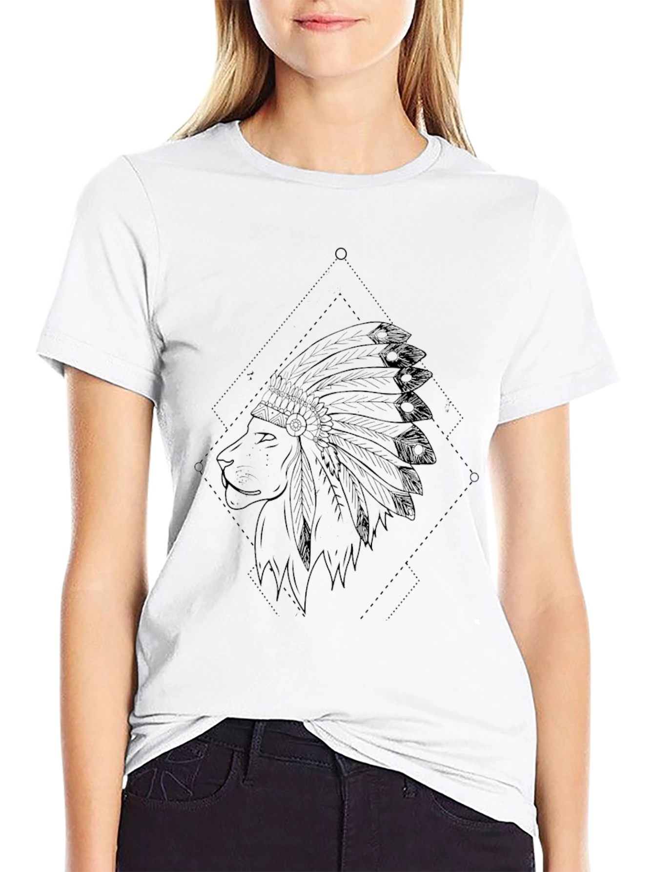Black Lion Headdress Graphic Black T-Shirt view 9