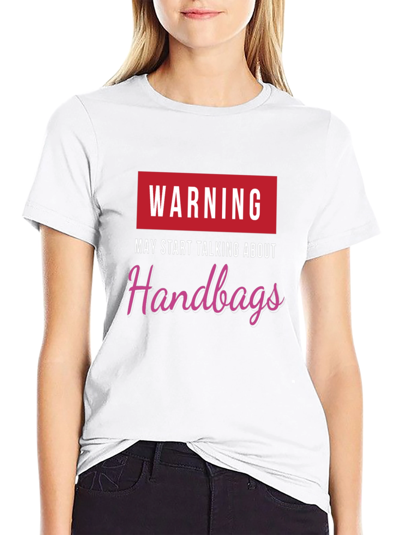 Black Warning May Start Talking Handbags Black T-Shirt view 9