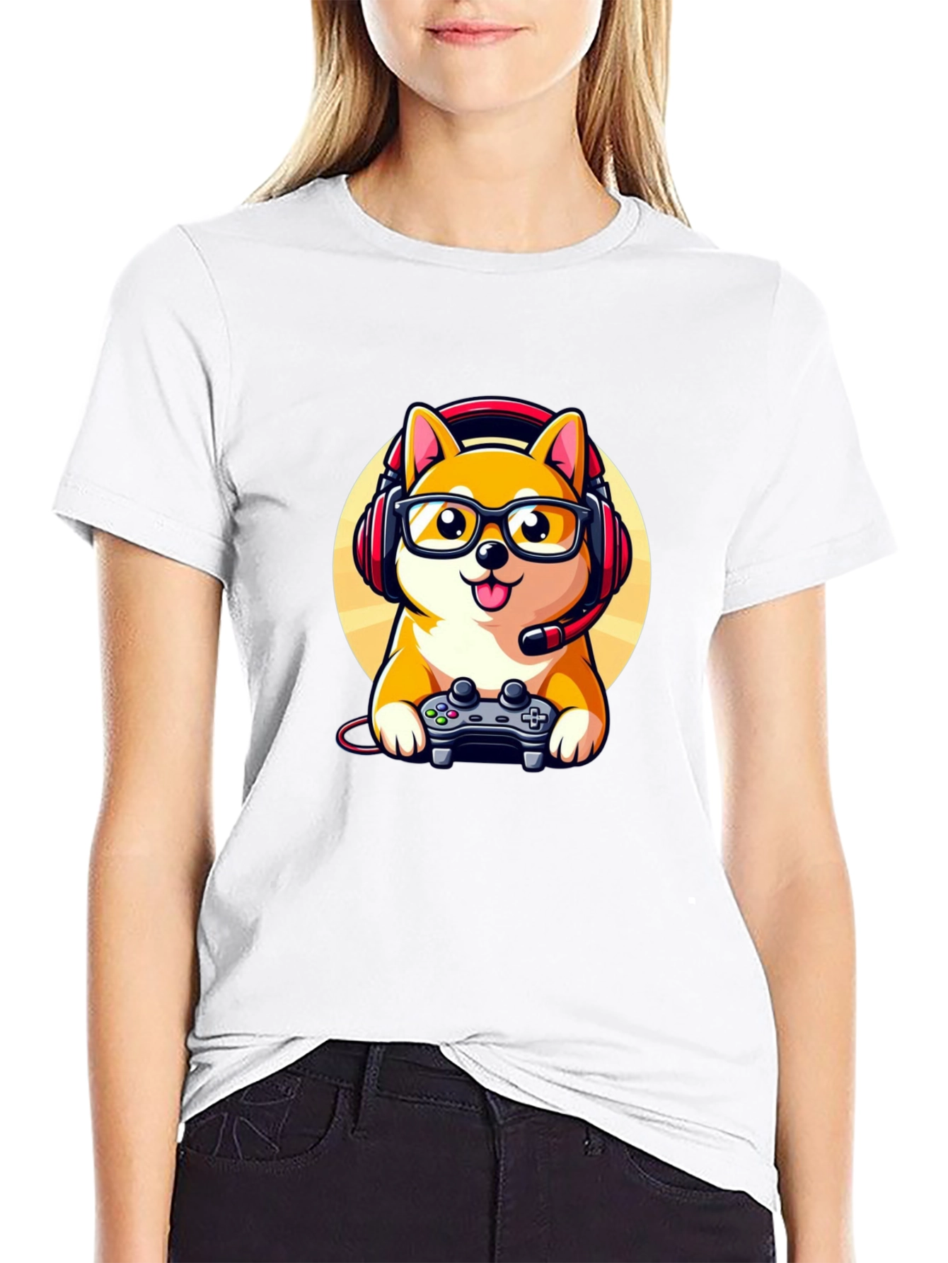 Black Gamer Dog T-Shirt: Shiba Inu with Headset view 9