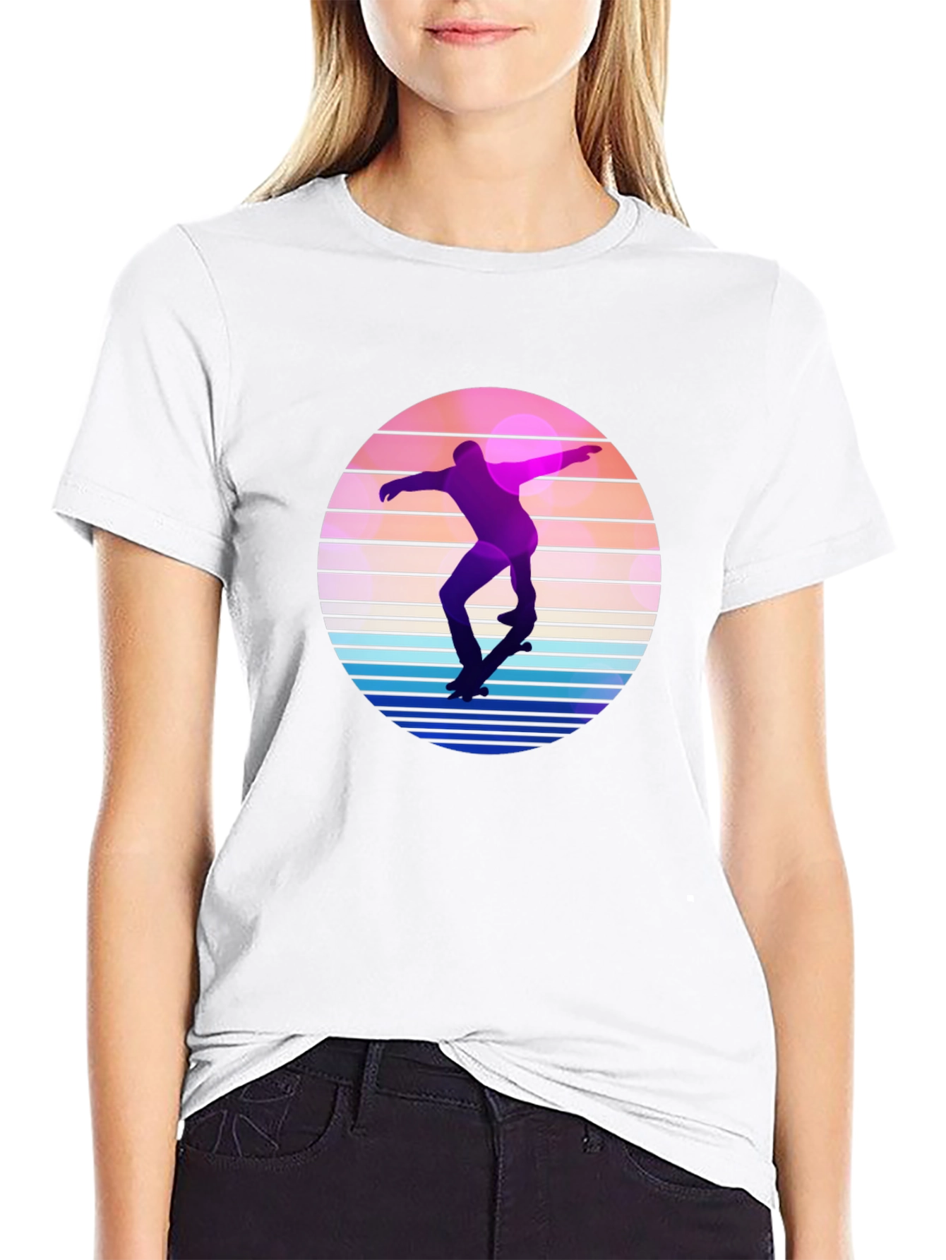 Black Retro Skateboarder Graphic Tee - Cool Sunset Design view 9