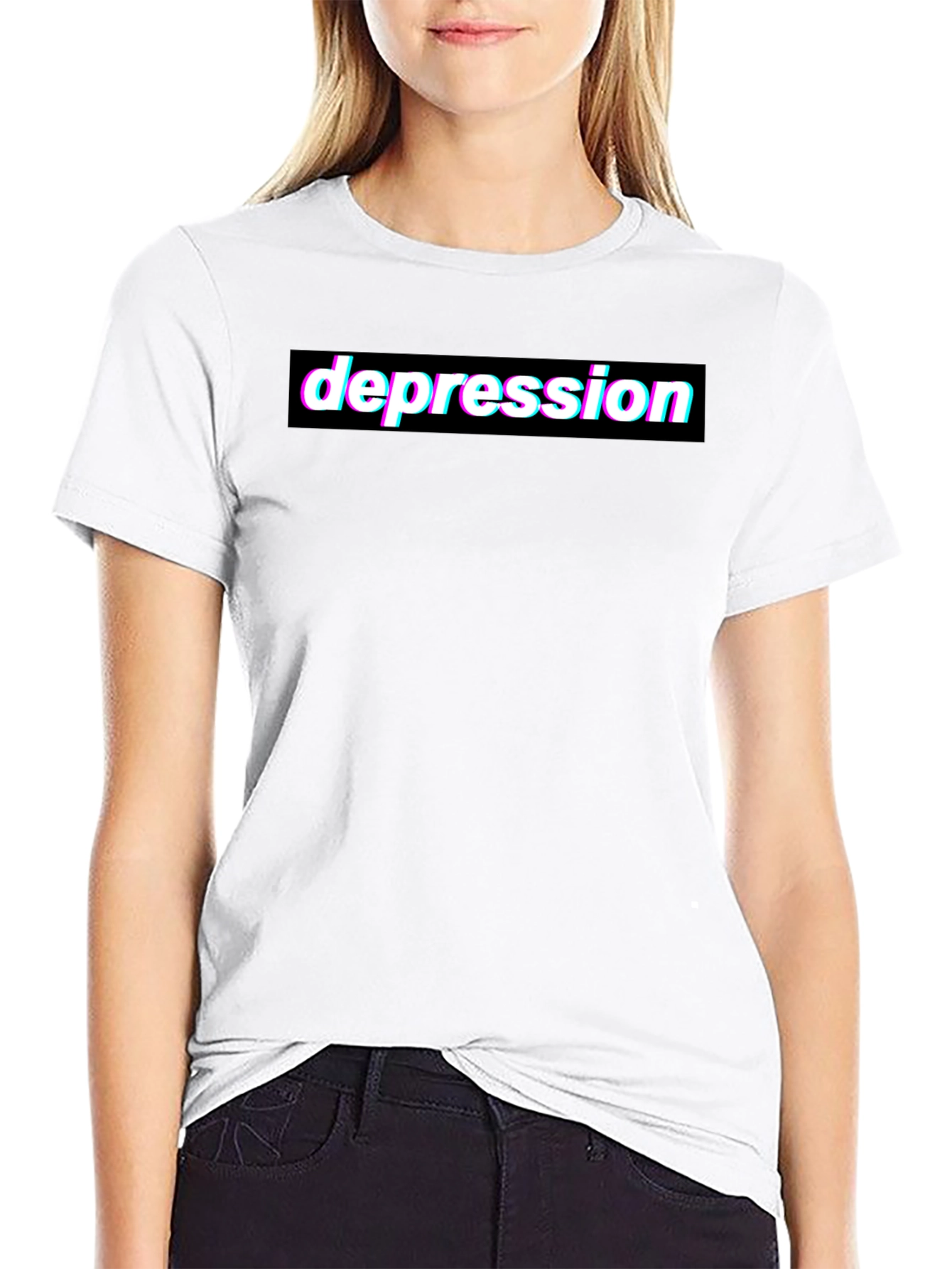 Black Depression Glitchcore Graphic Tee - Black Cotton T-Shirt view 9