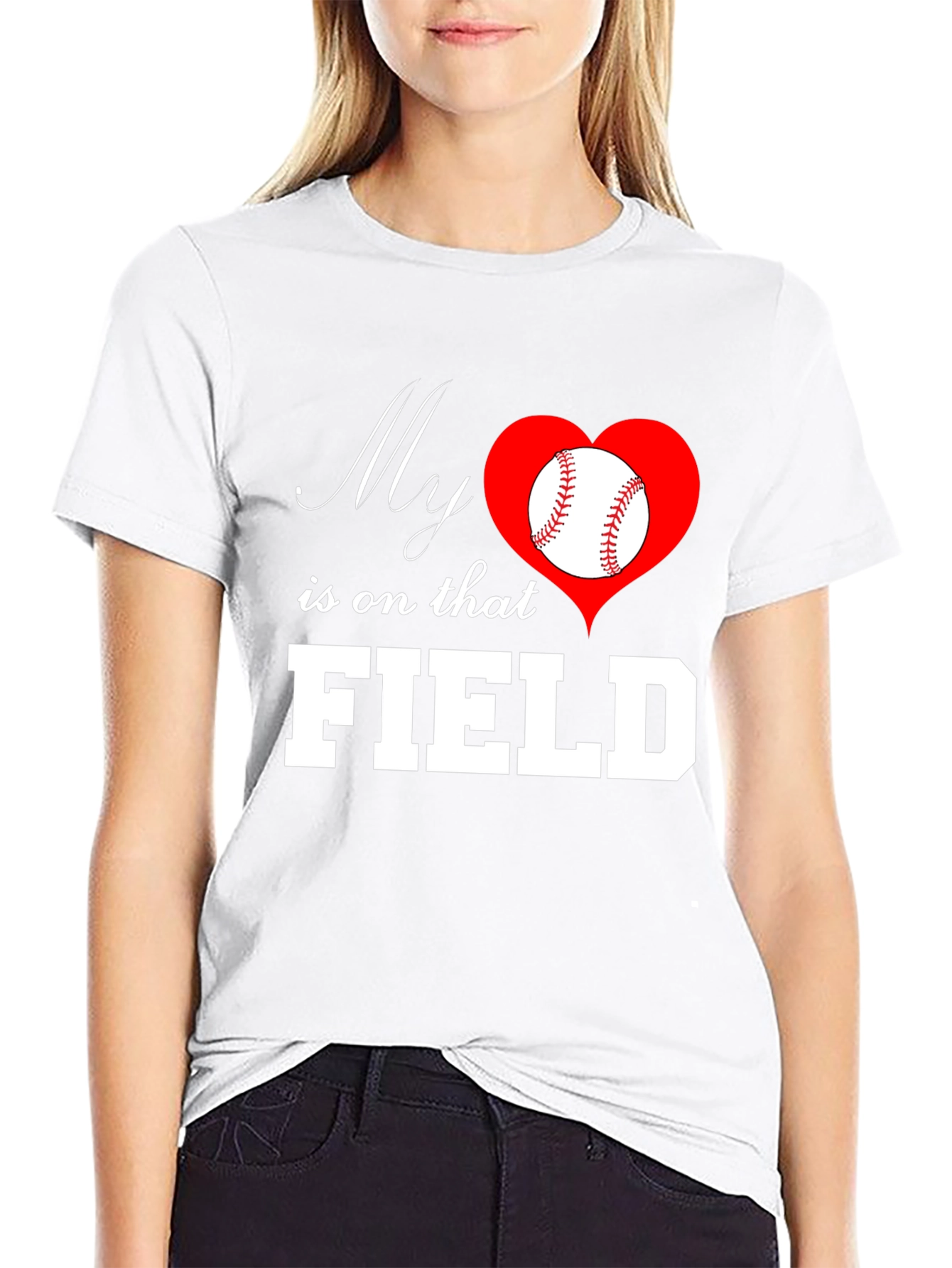 Black Baseball Mom T-Shirt: My Heart is on That Field view 9