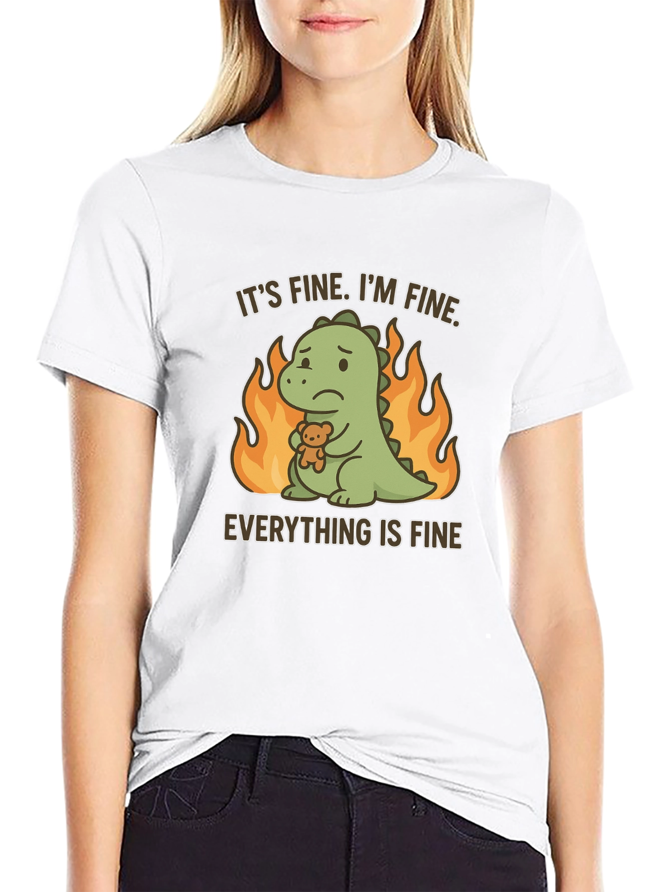 Black It's Fine Dinosaur T-Shirt view 9