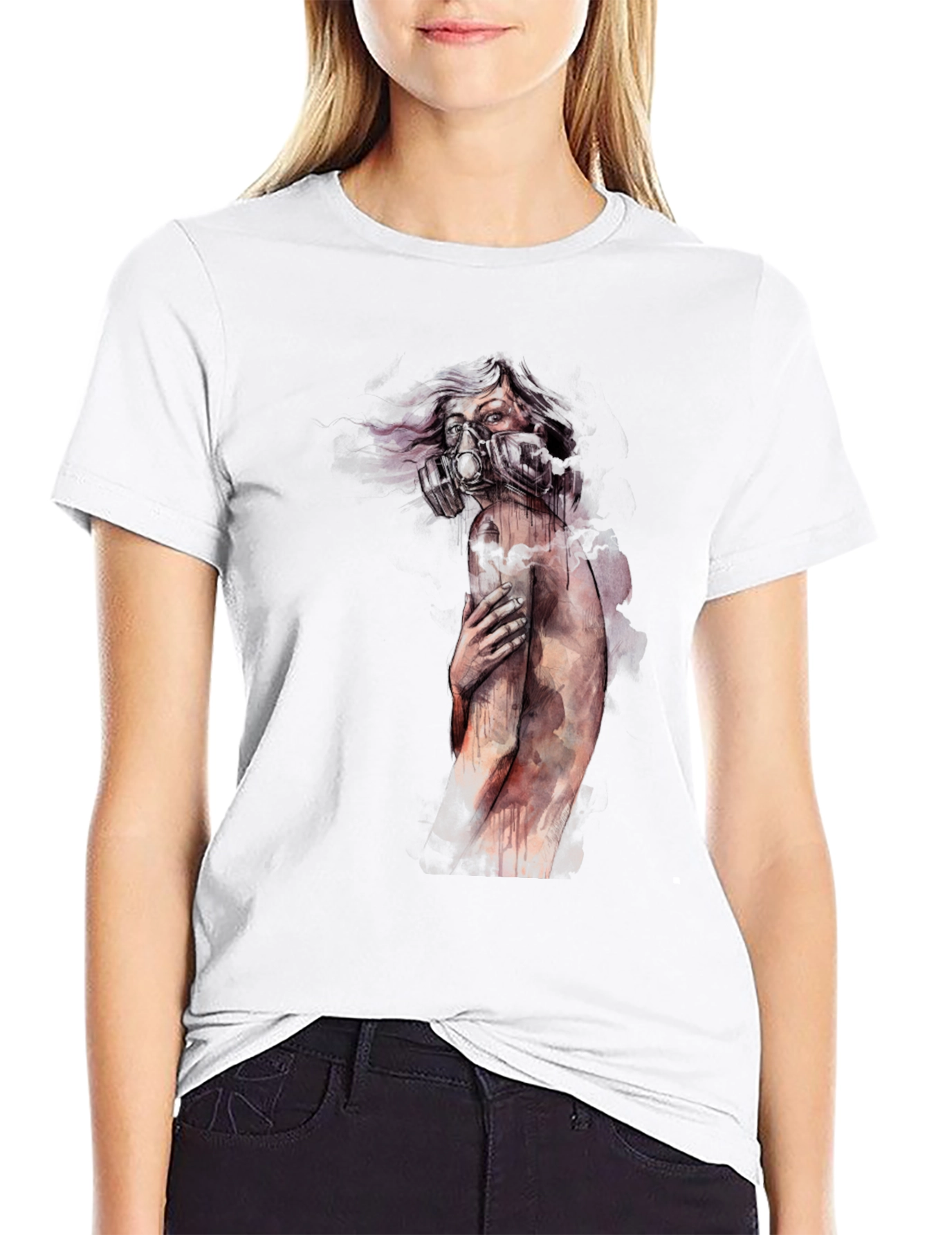 Black Unique Graphic Tee - Apocalyptic Watercolor Design view 9