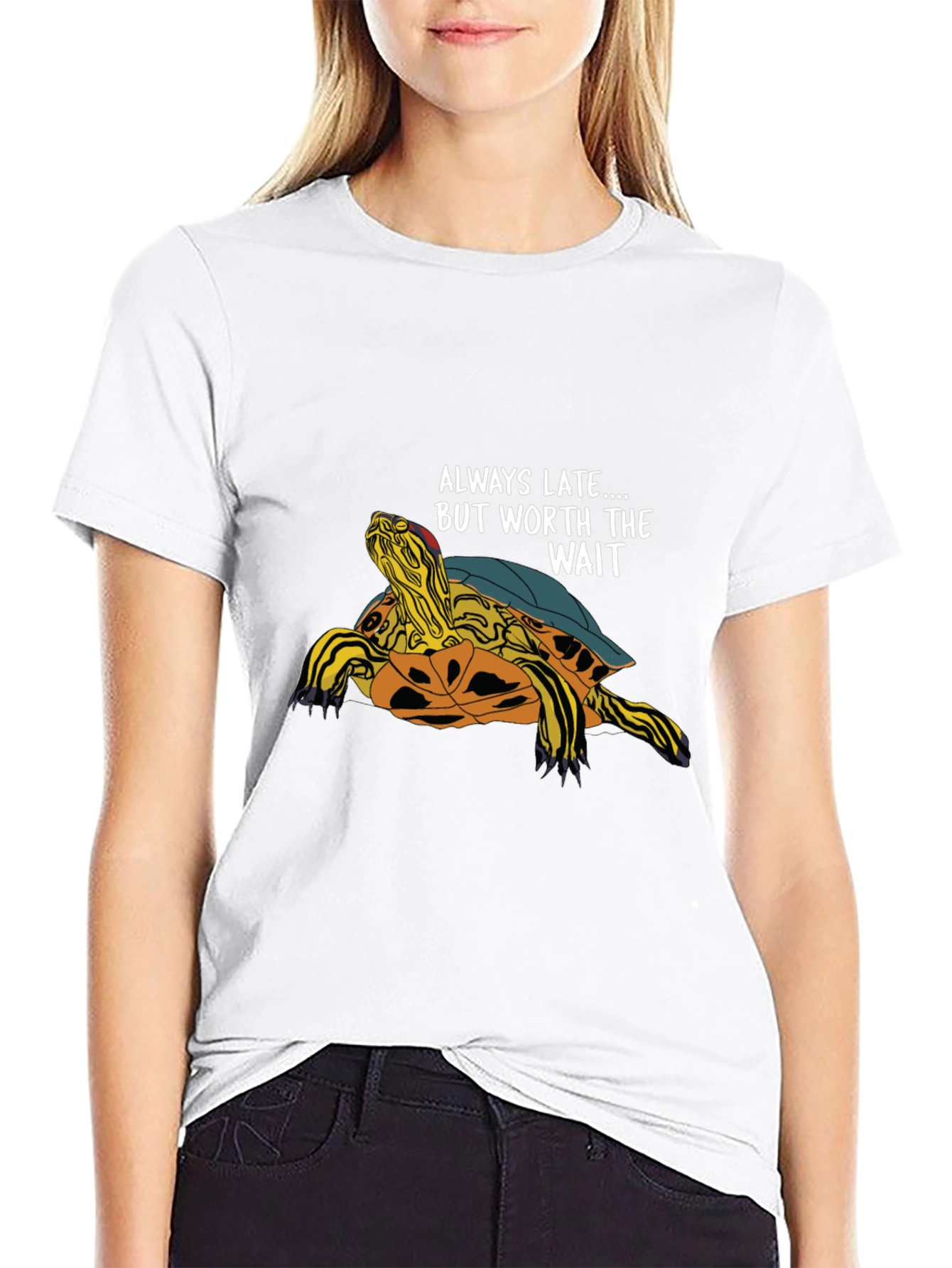Black Always Late Turtle Graphic T-Shirt - Unisex Casual Top view 9