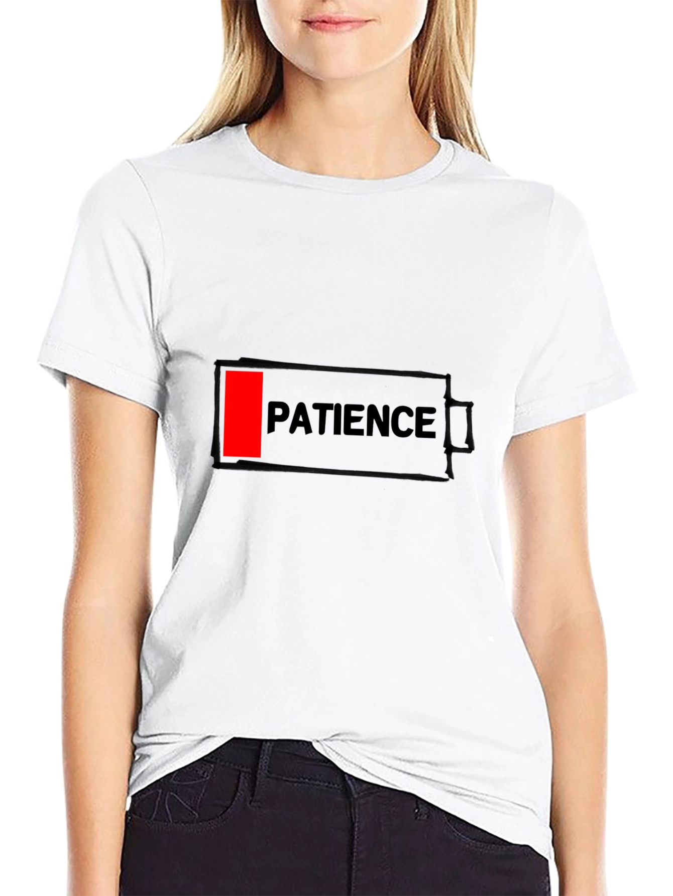 Black Patience Low Battery Black Graphic Tee for Men view 9