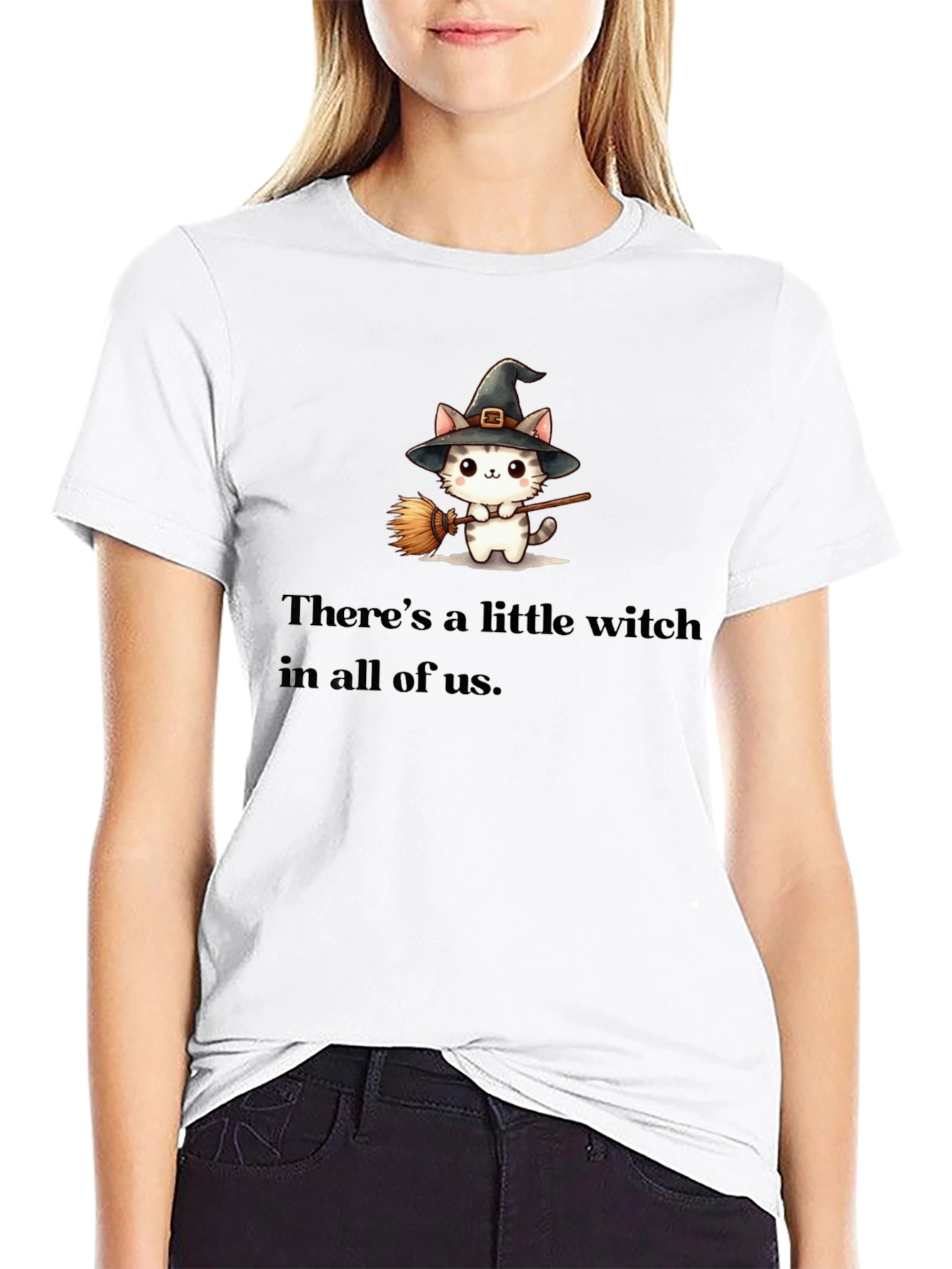 Black Witch Cat Graphic Tee - Spooky Season T-Shirt view 9