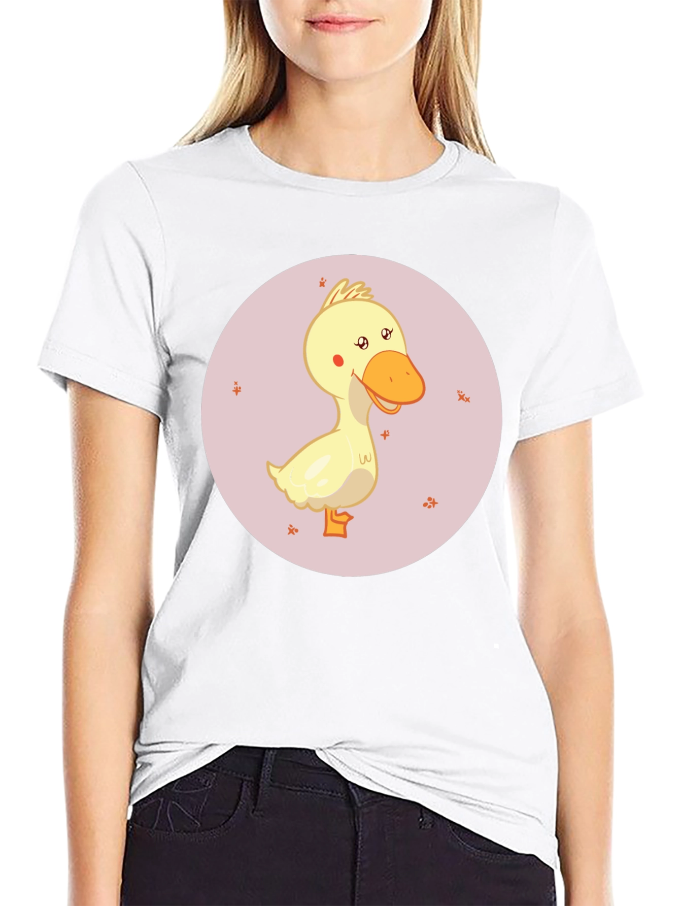 Black Cute Cartoon Duckling Graphic Black T-Shirt view 9