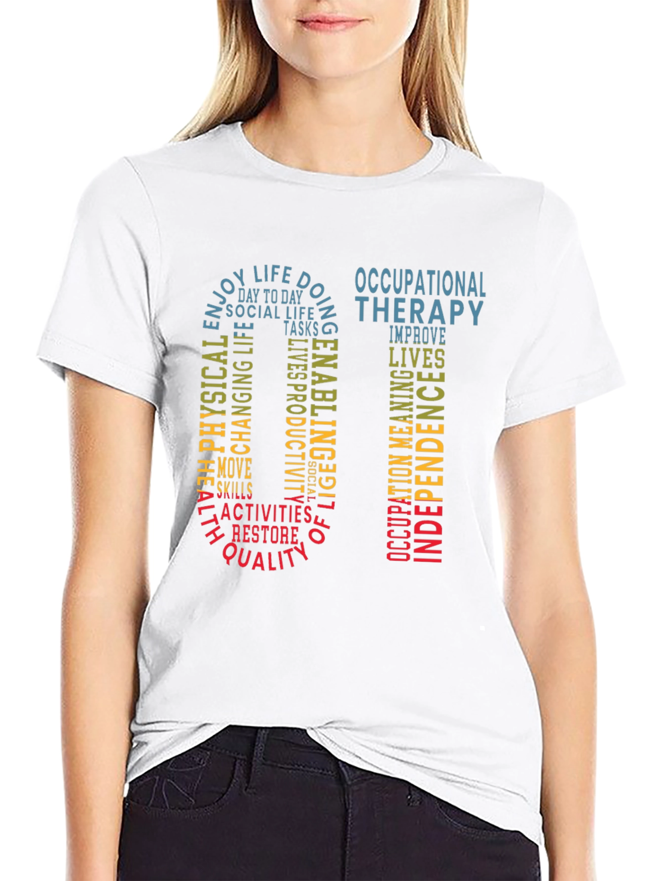 Black Occupational Therapy Word Art T-Shirt view 9