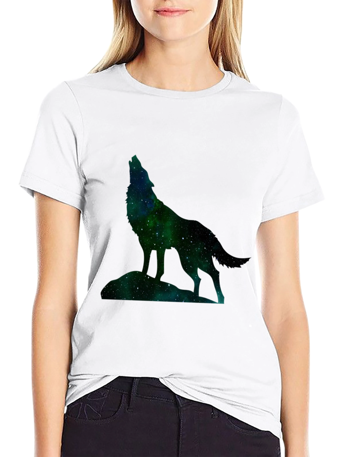 Black Galaxy Wolf Graphic Tee - Black Cotton Blend view 9