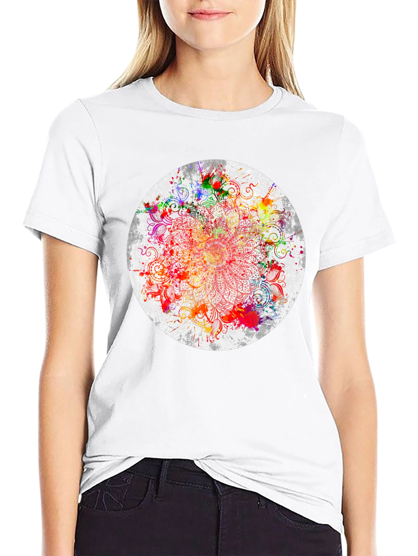 Black Vibrant Mandala Graphic T-Shirt view 9