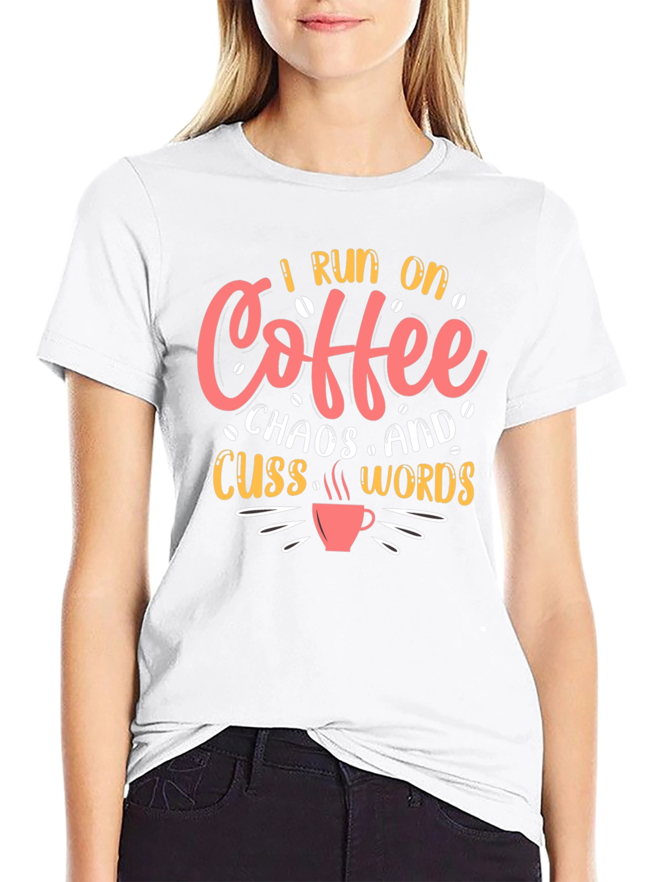 Black I Run on Coffee, Chaos & Cuss Words T-Shirt view 9