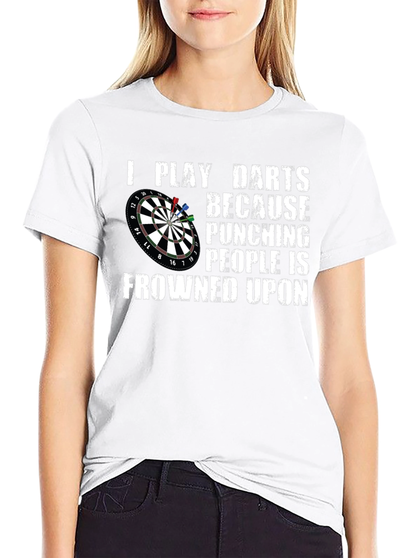 Black Funny Darts T-Shirt - Punching People is Frowned Upon view 9
