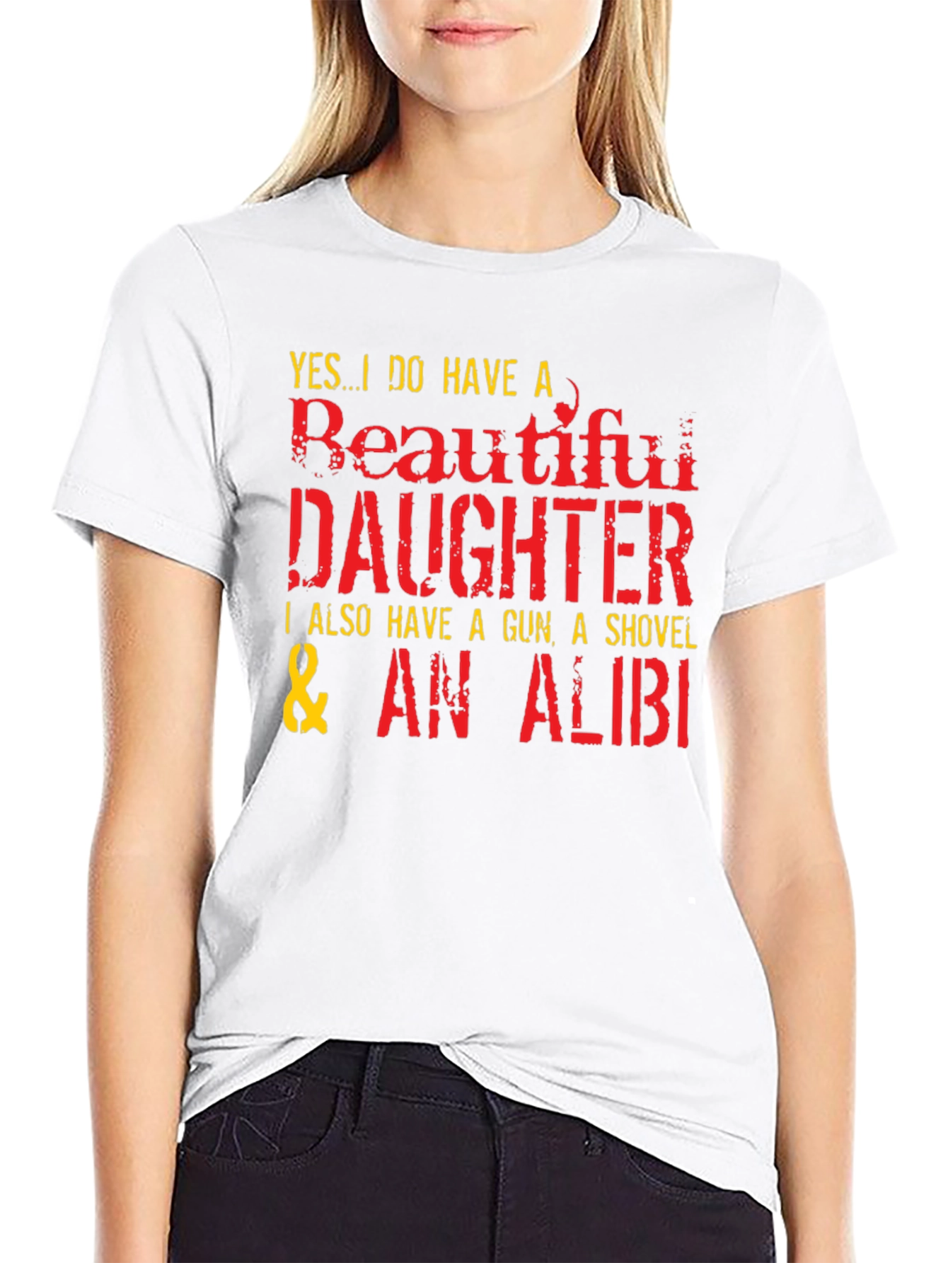 Black Funny Dad T-Shirt: Beautiful Daughter, Gun, Shovel, Alibi view 9