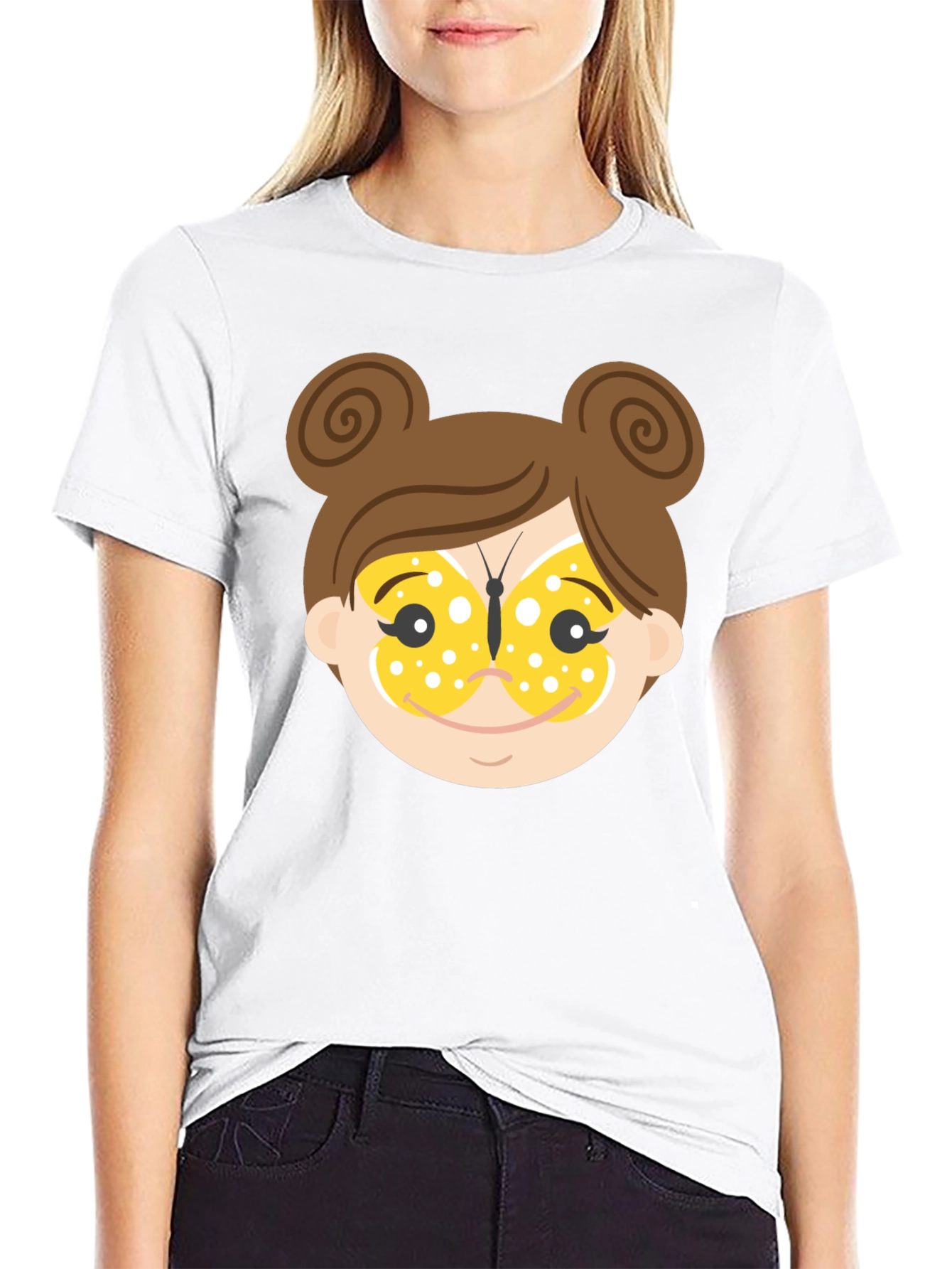 Black Cartoon Girl Face T-Shirt view 9