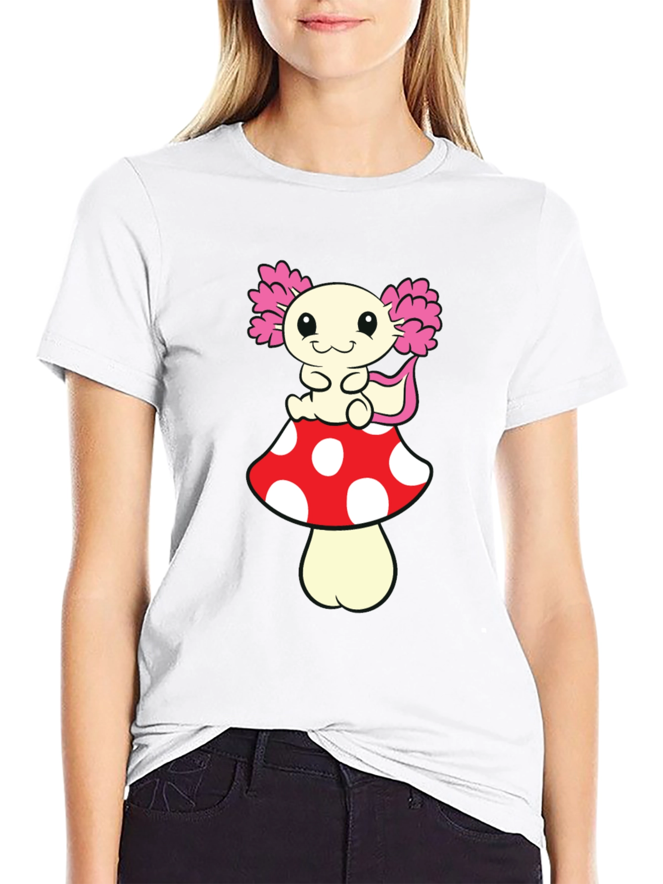 Black Axolotl Mushroom T-Shirt - Cute Cartoon Tee view 9