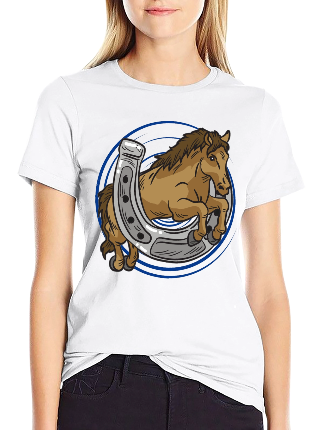 Black Horse and Horseshoe Graphic T-Shirt view 9