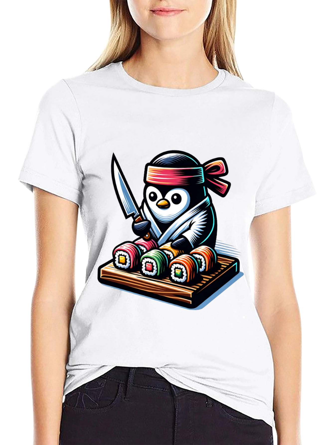 Black Sushi Chef Penguin T-Shirt - Unique Design view 9