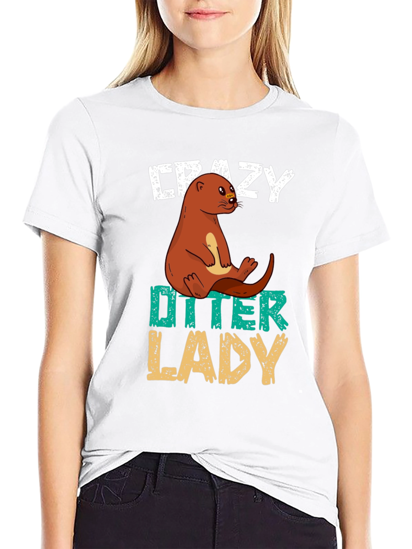Black Crazy Otter Lady T-Shirt - Unisex Animal Lover Tee view 9