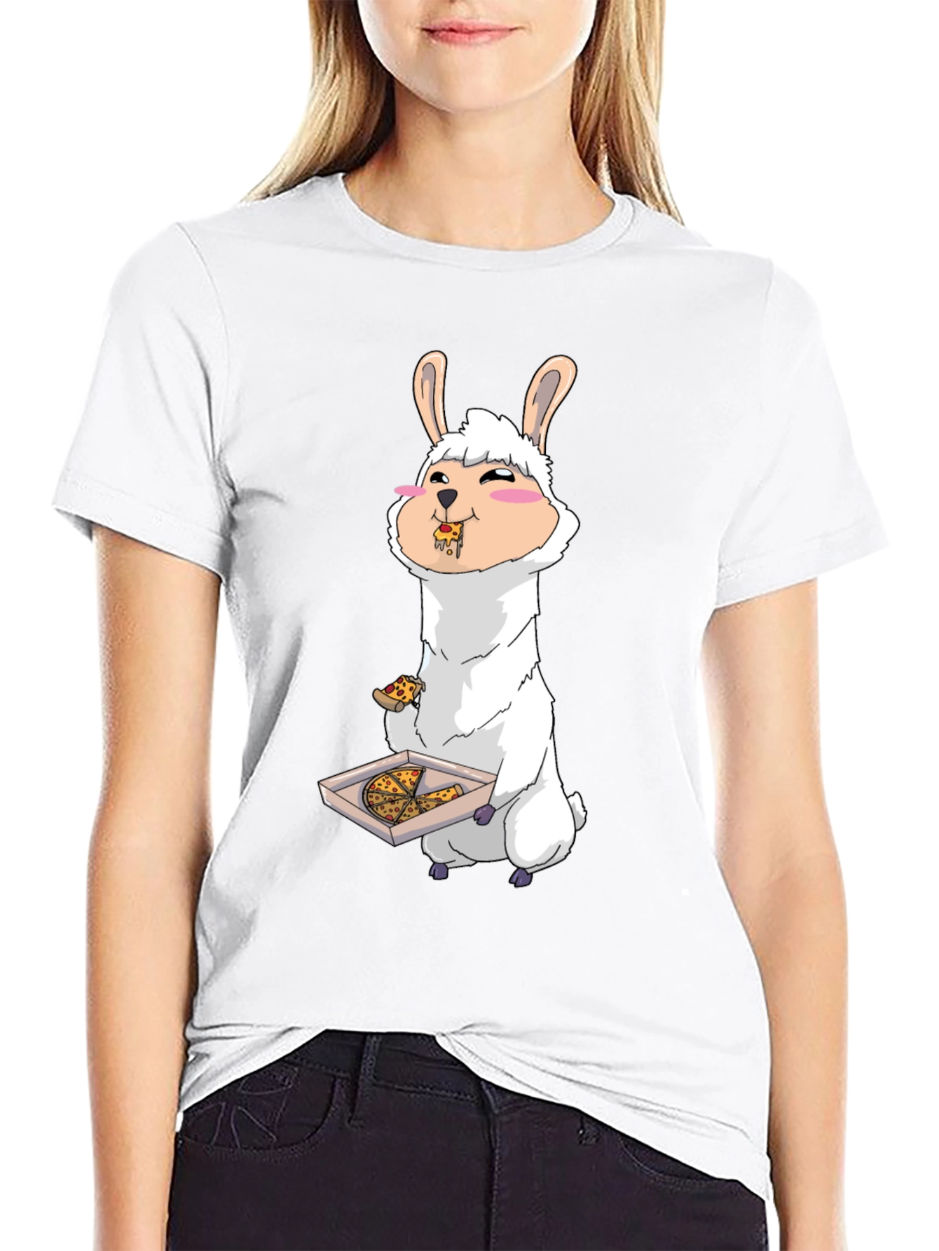 Black Llama Eating Pizza T-Shirt view 9